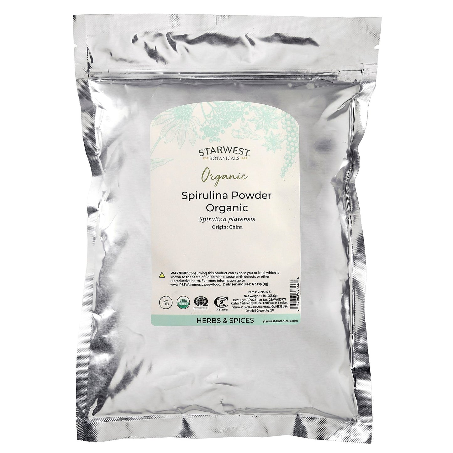 Starwest Botanicals, Organic Spirulina Powder, 1 lb (453.6 g)