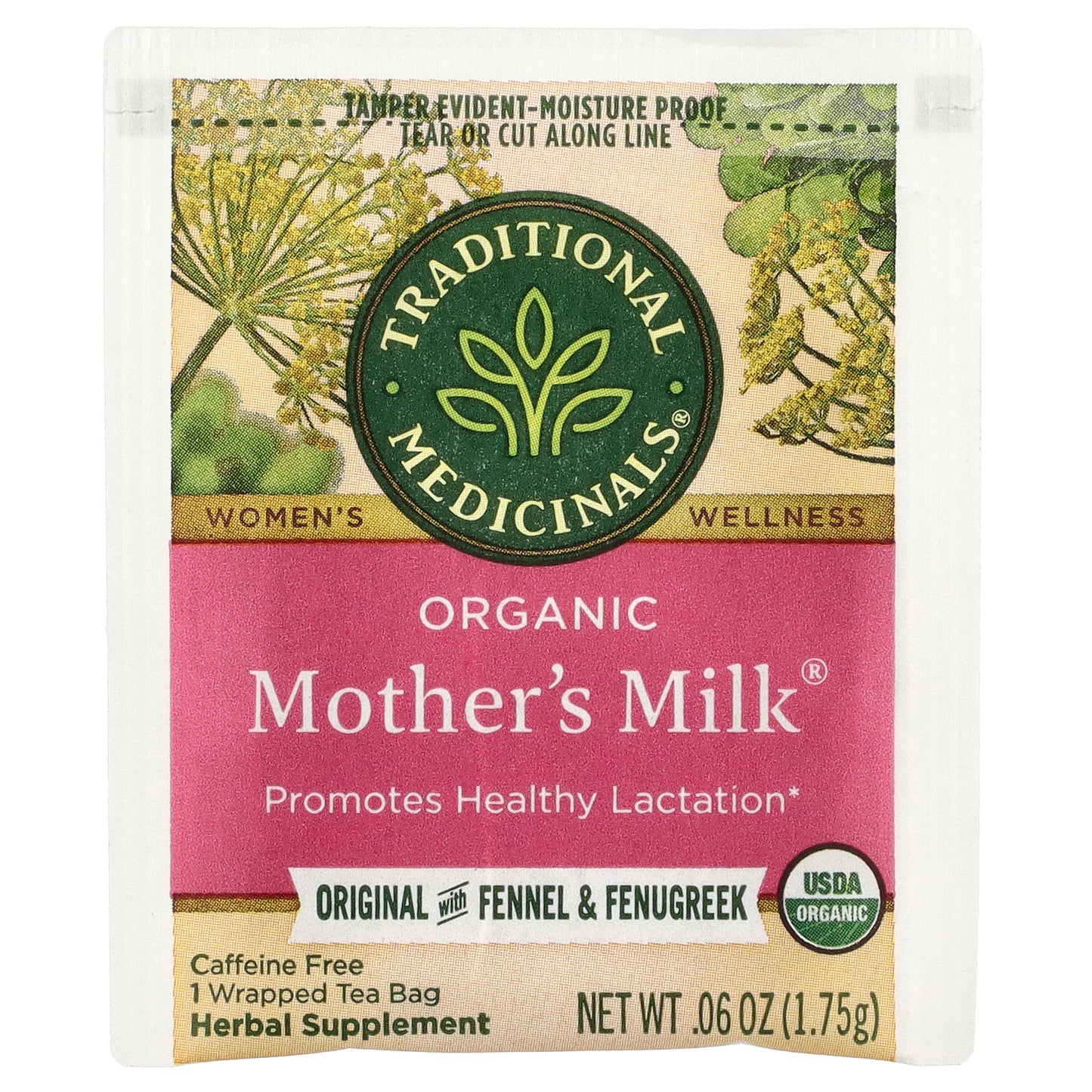 Traditional Medicinals, Organic Mother's Milk®, Original with Fennel & Fenugreek, Caffeine Free, 48 Wrapped Tea Bags, 2.96 oz (84 g)