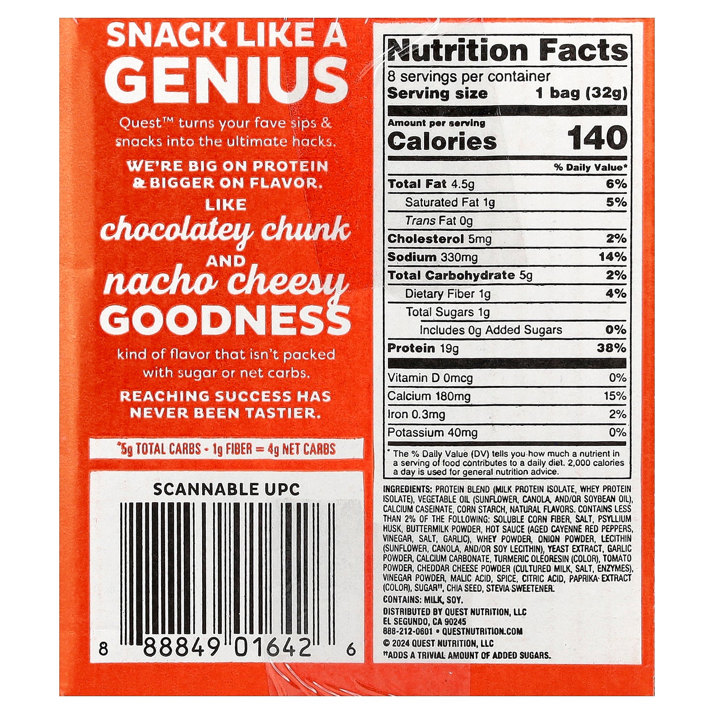 Quest Nutrition, Tortilla Style Protein Chips, Buffalo Ranch, 8 Bags, 1.1 oz (32 g) Each