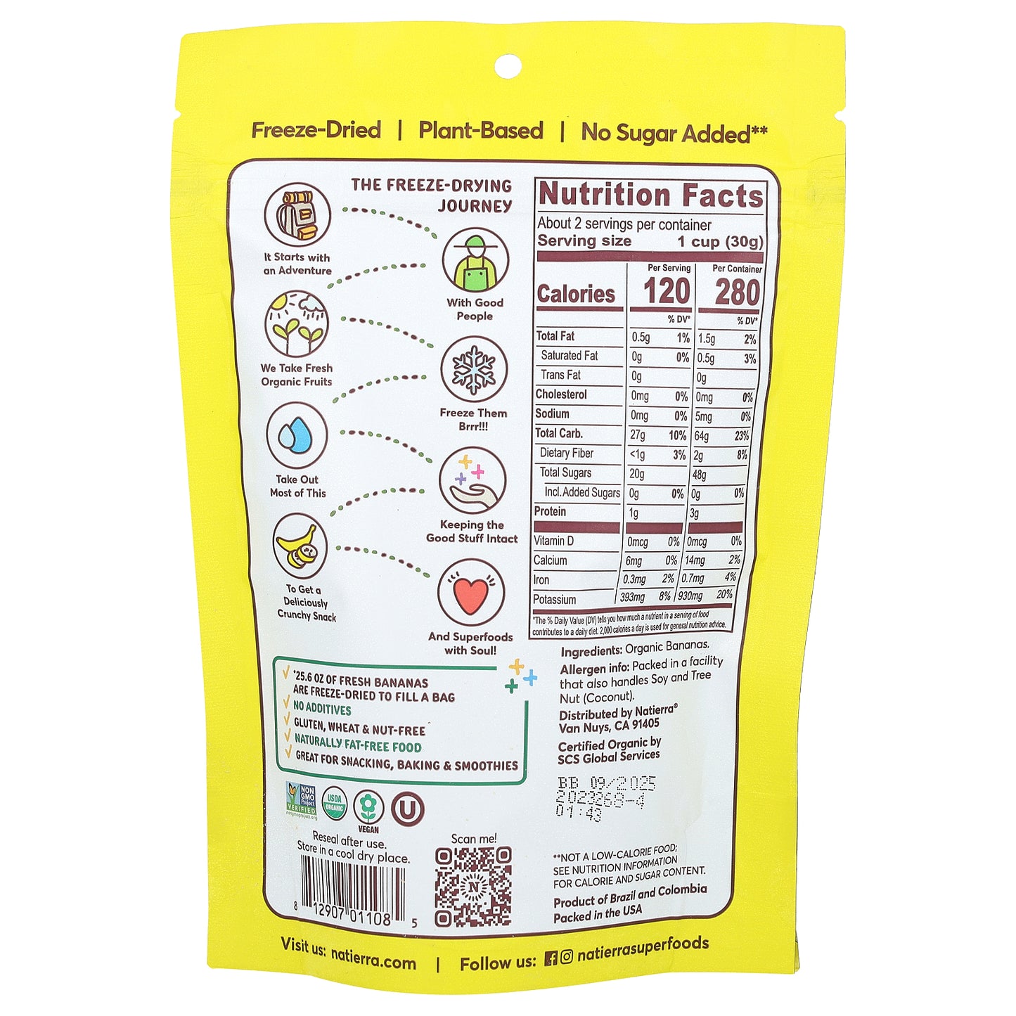 Natierra, Organic Freeze-Dried Bananas, 2.5 oz (71 g)