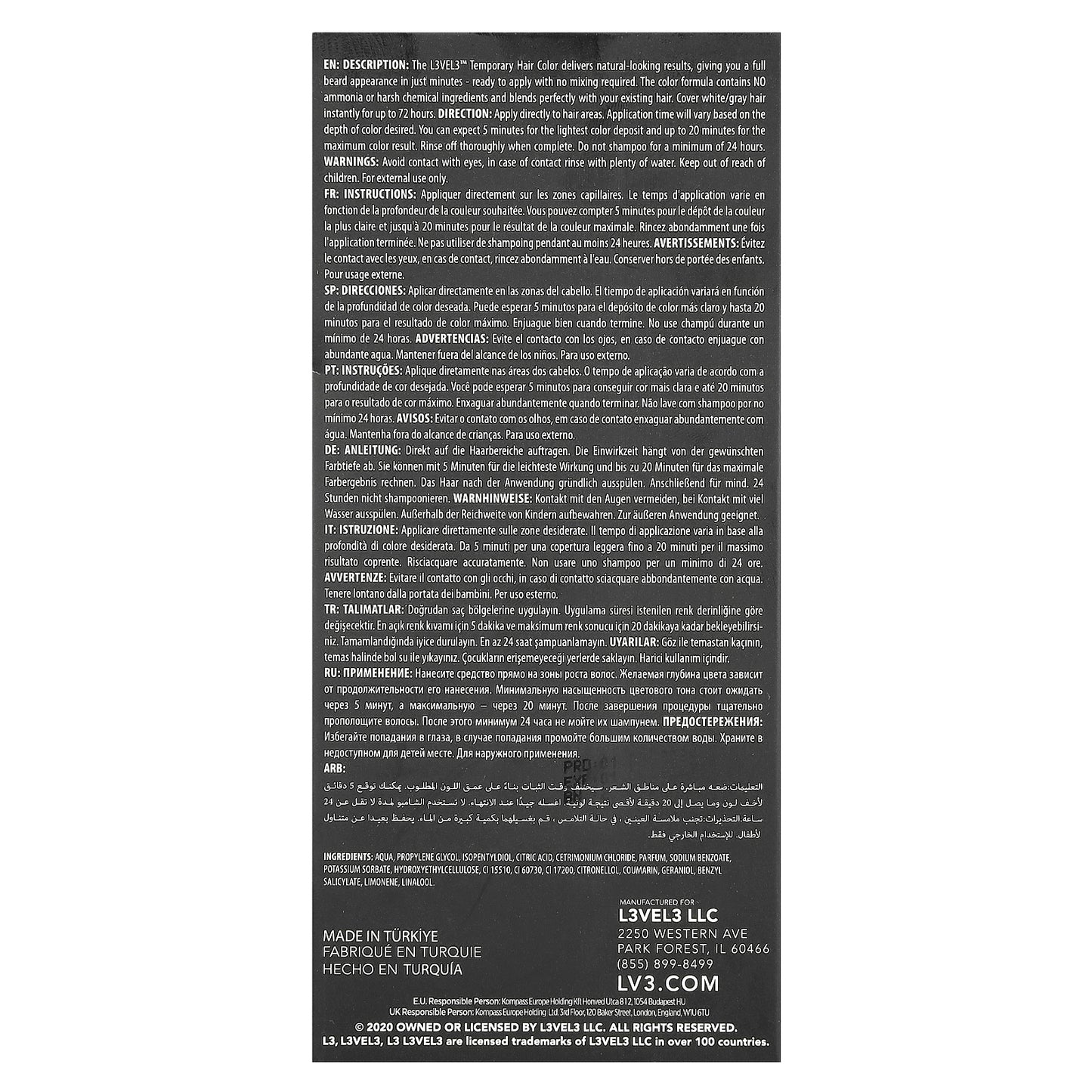 Level 3, Temporary Hair Color, Black, 4.2 fl oz (125 ml)