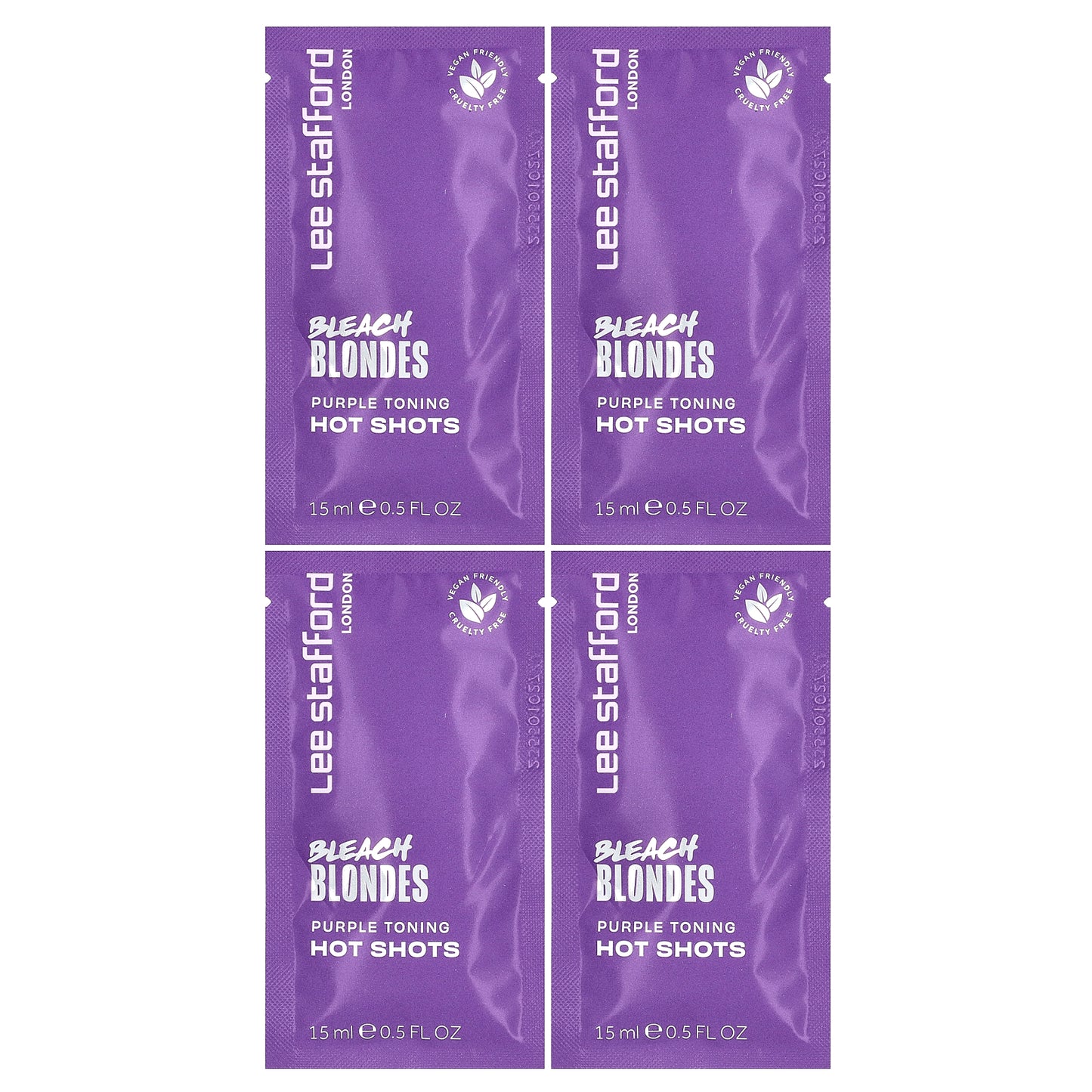 Lee Stafford, Bleach Blondes, Purple Toning Hot Shots, 4 Sachets, 0.5 fl oz (15 ml)