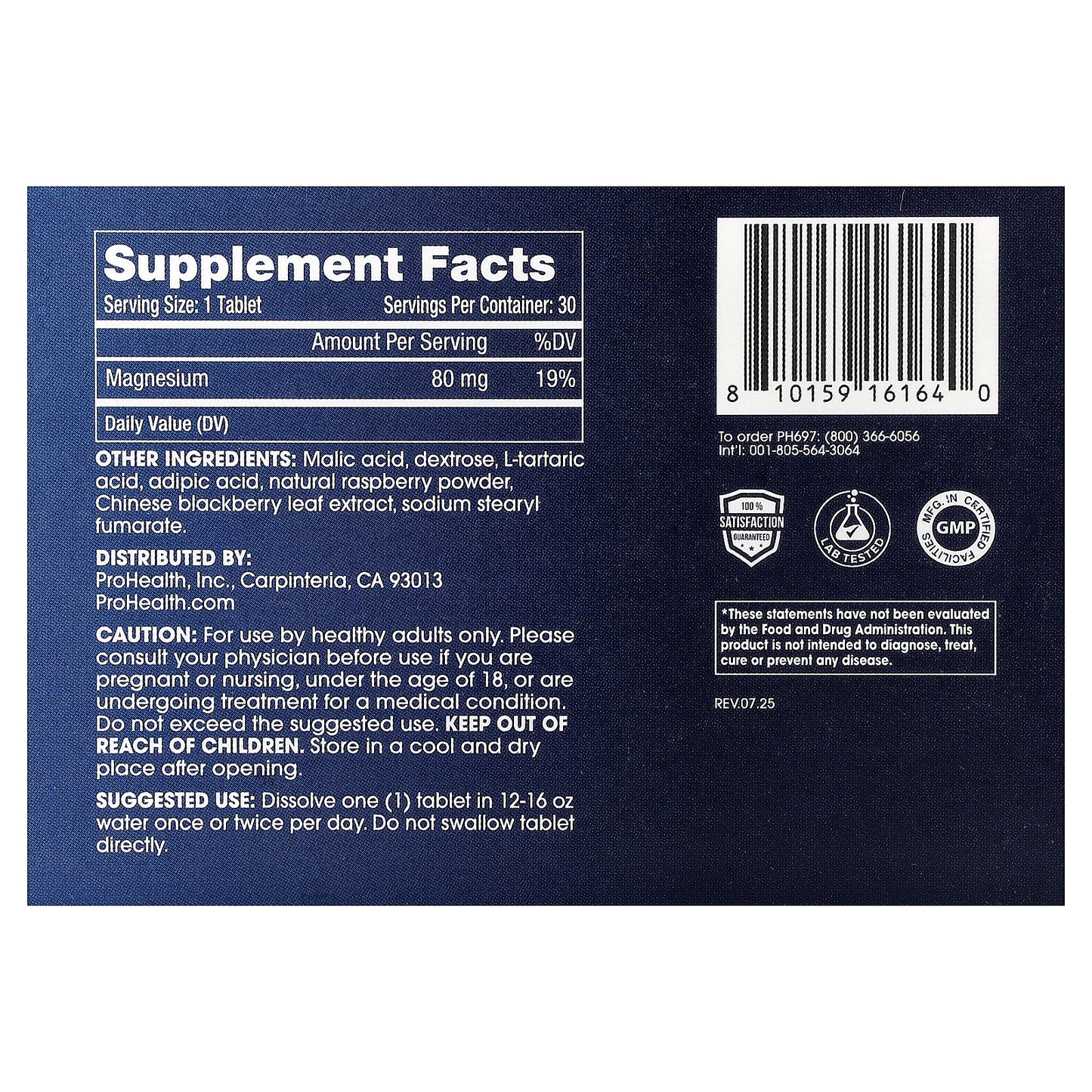 ProHealth Longevity, Molecular Hydrogen Longevity Water Tablets, Natural Raspberry, 30 Effervescent Tablets (80 mg per Tablet)