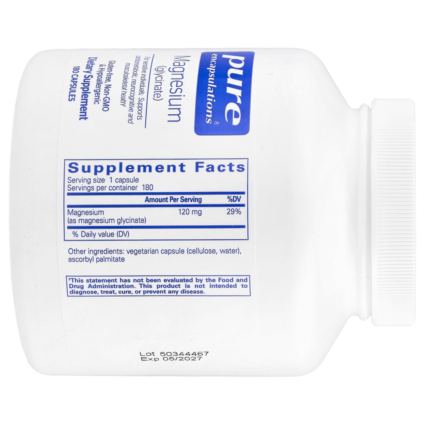 Pure Encapsulations, Magnesium (Glycinate), 120 mg, 180 Capsules