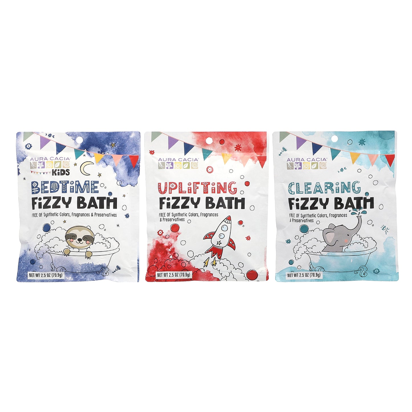 Aura Cacia, Kids, Fizzy Bath Kit, Variety , 3 Packets, 2.5 oz (70.9 g) Each