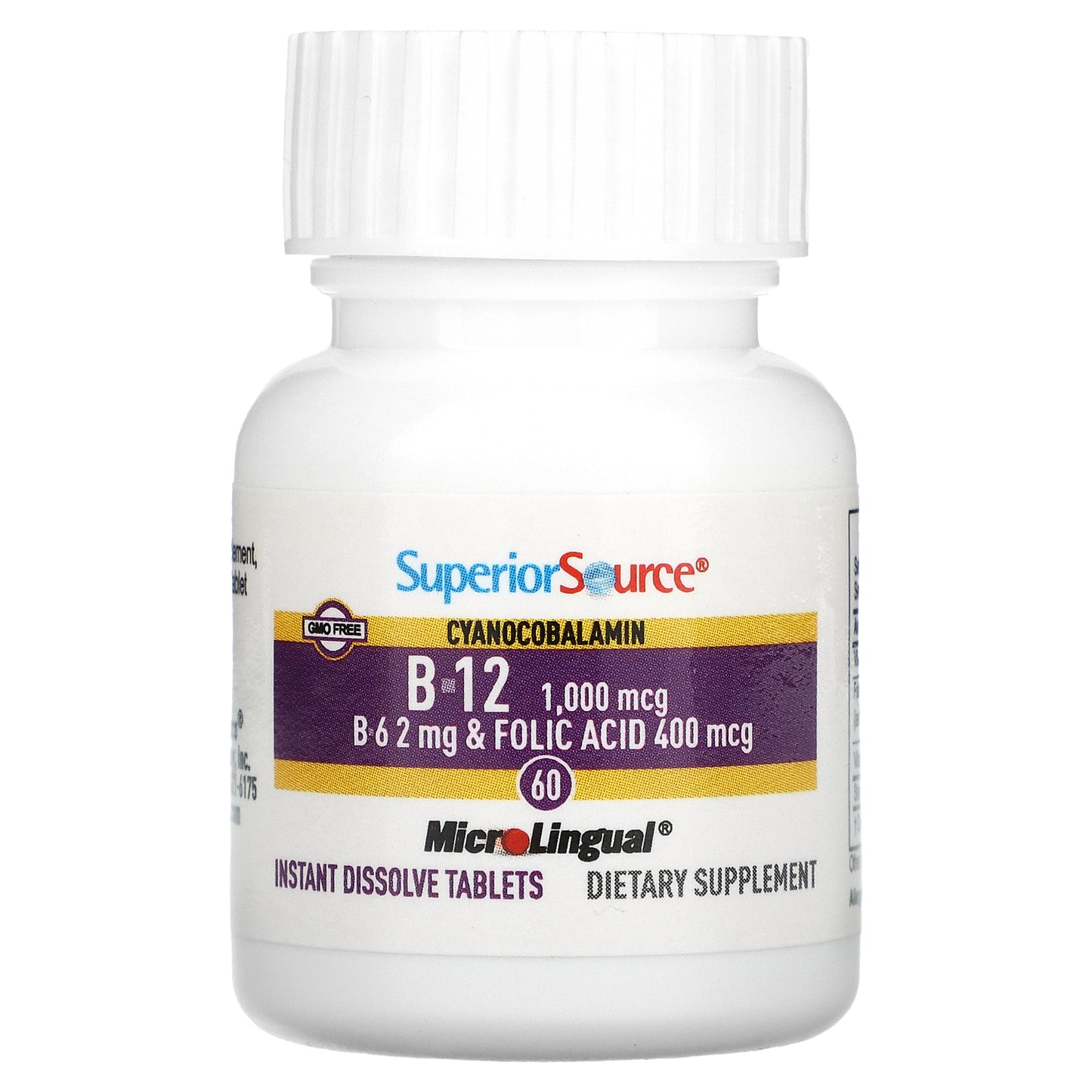 Superior Source, Cyanocobalamin & B-12 & B-6 & Folic Acid, 1,000 mcg & 2 mg & 400 mcg, 60 MicroLingual Instant Dissolve Tablets