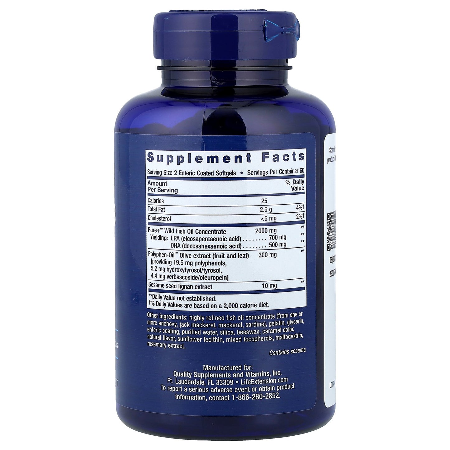 Life Extension, Super Omega-3, EPA/DHA Fish Oil, Sesame Lignans & Olive Extract, 120 Enteric Coated Softgels