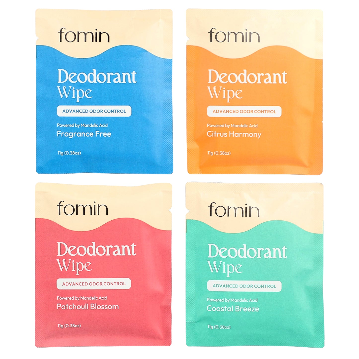 fomin, Deodorant Wipes, Variety Pack , 15 Individually Wrapped Wipes