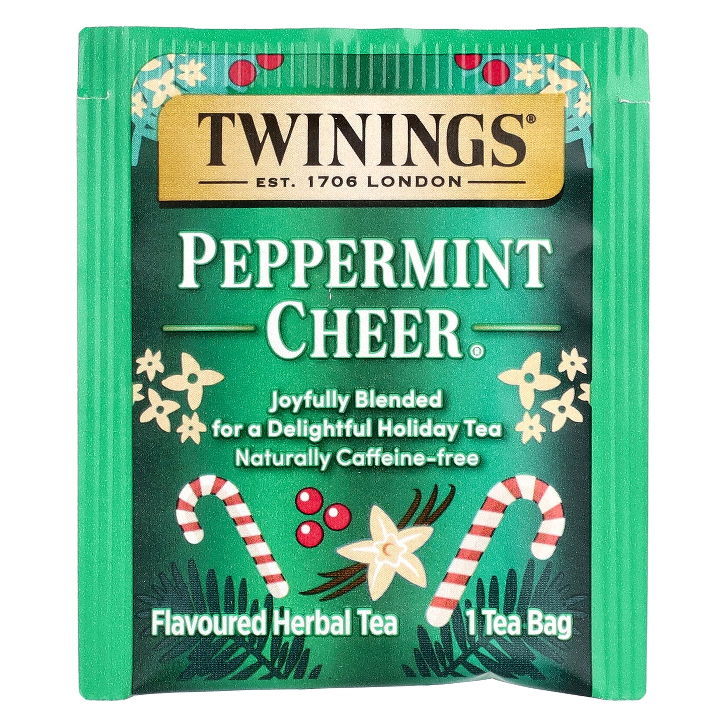 Twinings, Flavored Herbal Tea, Peppermint Cheer, Caffeine Free, 20 Tea Bags, 1.41 oz (40 g)