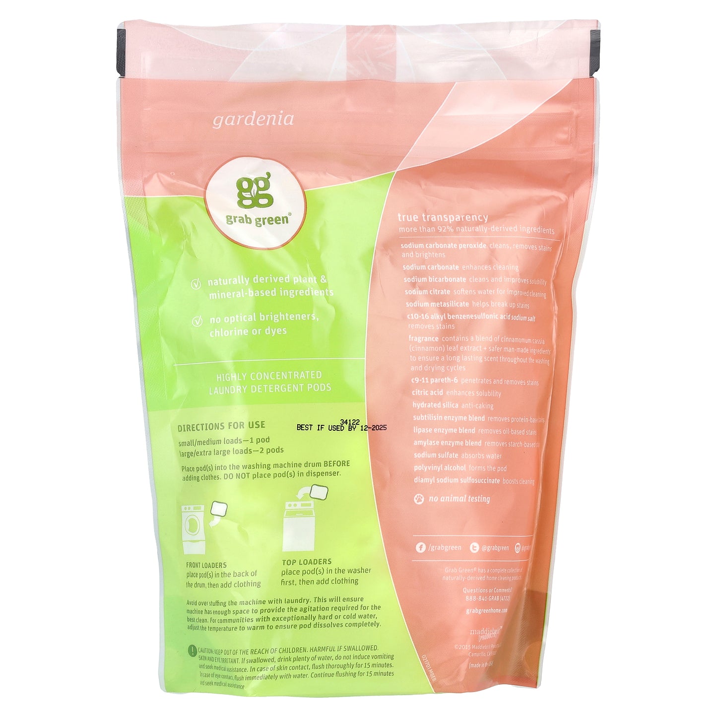 Grab Green, 3-in-1 Laundry Detergent Pods, Gardenia, 24 Loads, 13.5 oz (384 g)