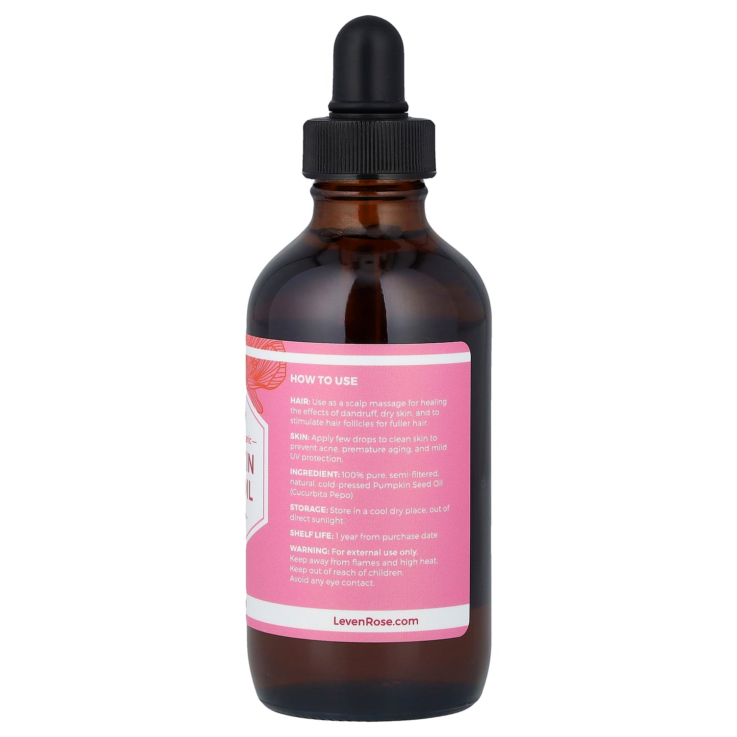 Leven Rose, 100% Pure & Organic Pumpkin Seed Oil, 4 fl oz (118 ml)