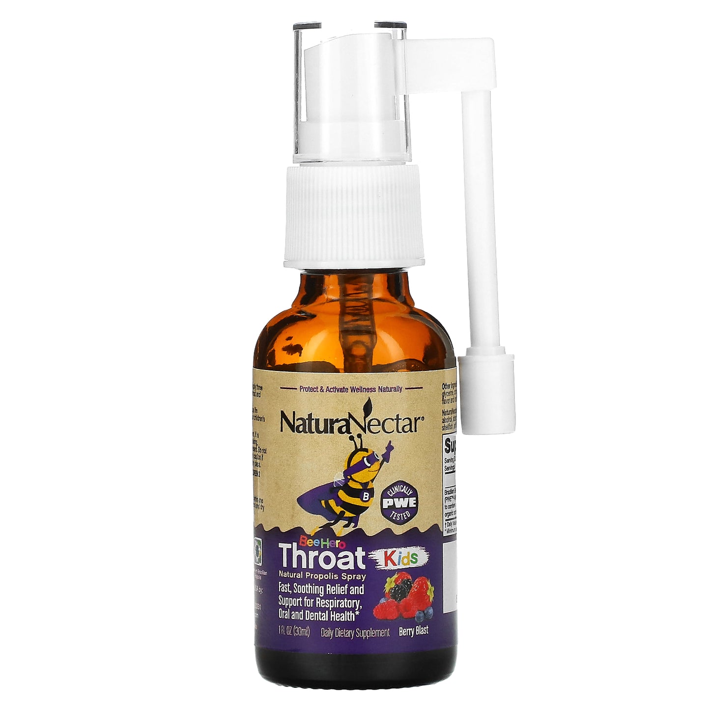 NaturaNectar, Bee Hero Throat Kids, Natural Propolis Spray, Berry Blast, 5 mg, 30 ml