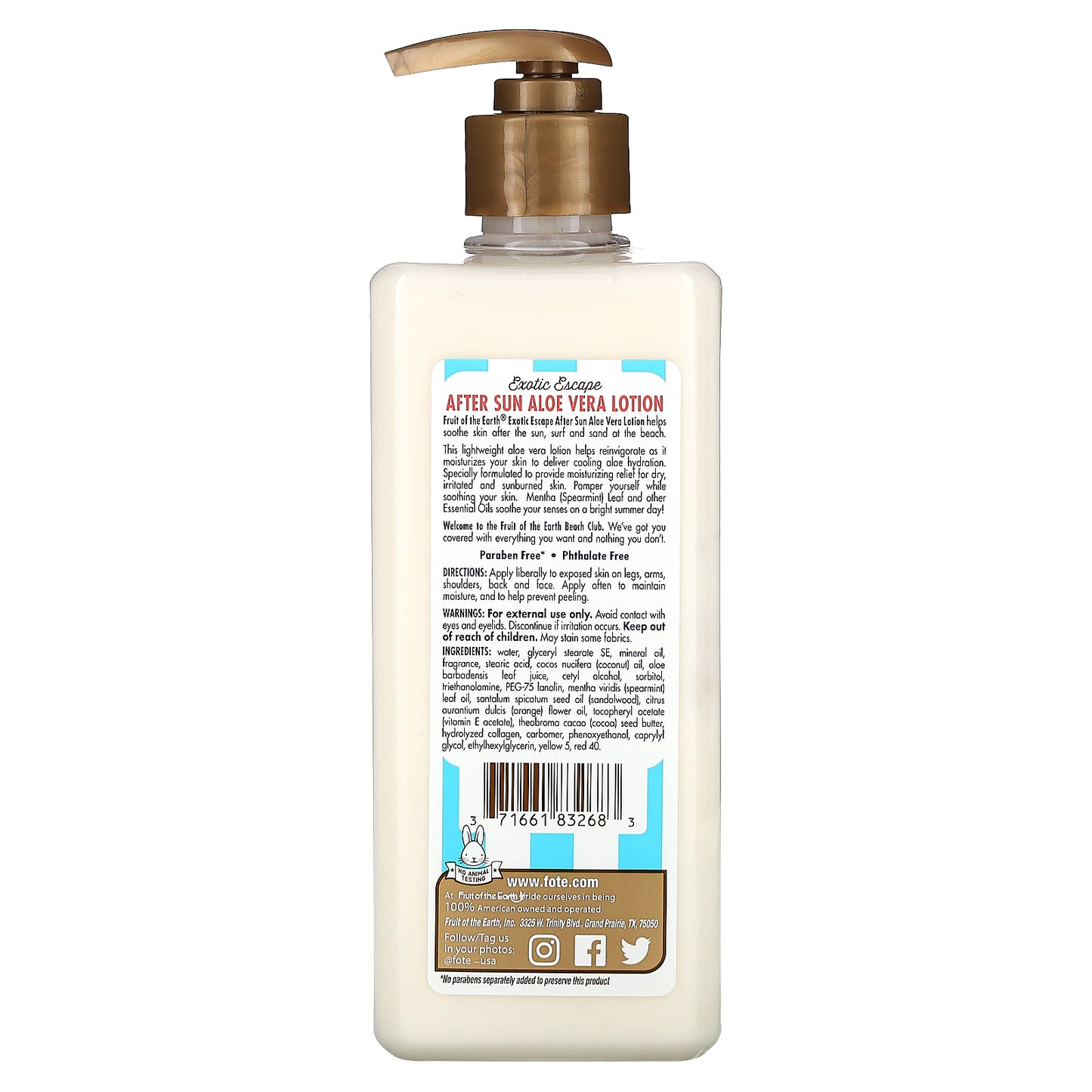 Fruit of the Earth, Exotic Escape, After Sun Aloe Vera Lotion with Mentha & Essential Oils, 16 oz (453 g)