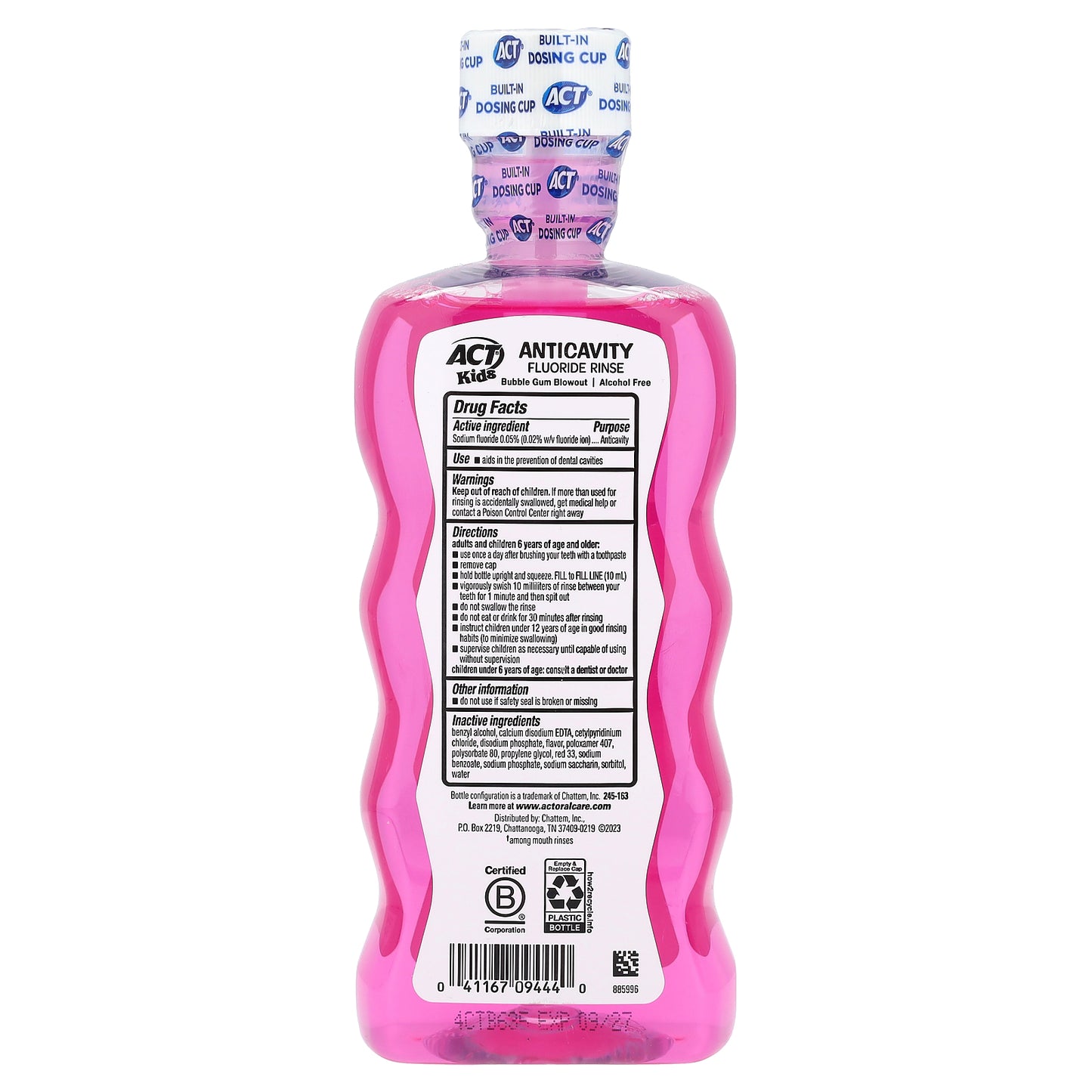 ACT, Kids, Anticavity Fluoride Rinse, Bubble Gum Blowout®, Sugar & Alcohol Free, 16.9 fl oz (500 ml)