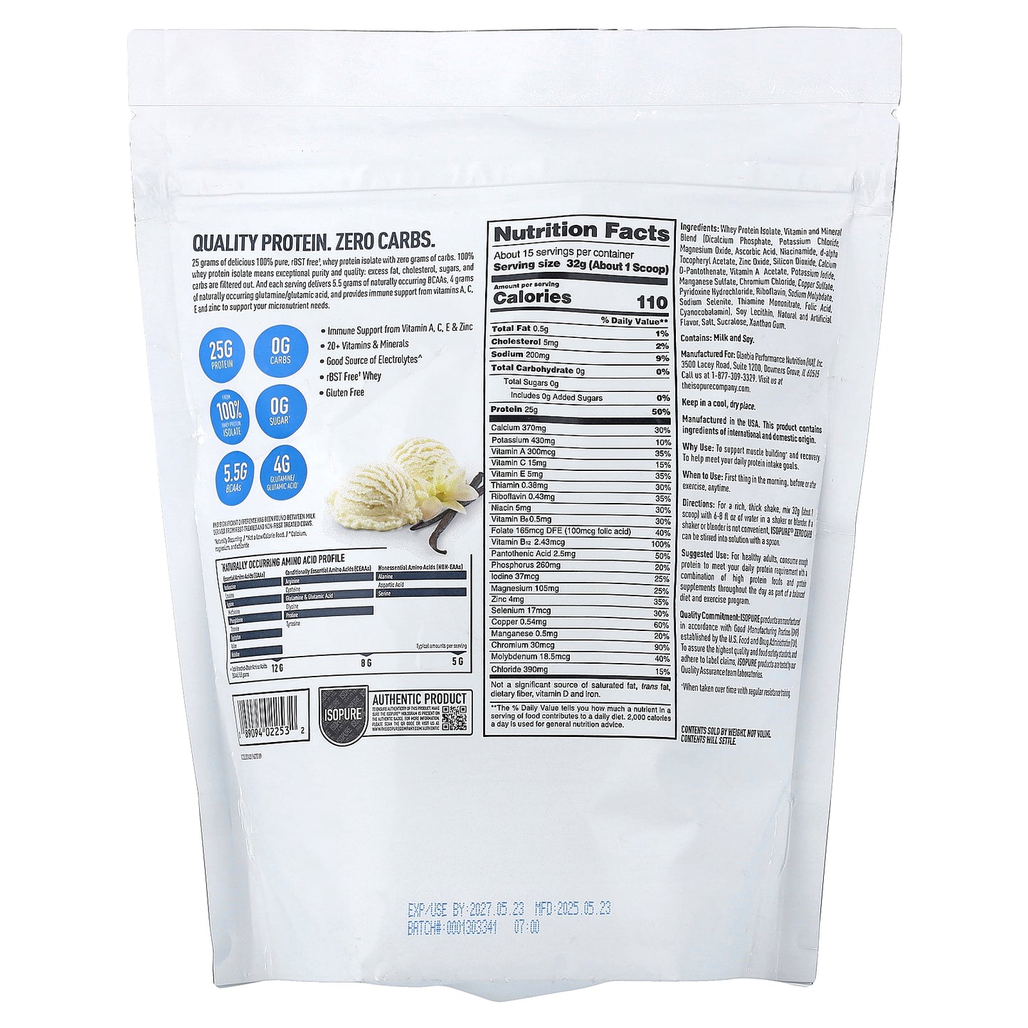 Isopure, Zero Carb Protein Powder Drink Mix, Creamy Vanilla, 1.06 lb (480 g)