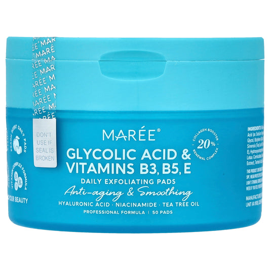 Maree, Daily Exfoliating Pads, Glycolic Acid & Vitamins B3, B5, E, Peach, 50 Pads