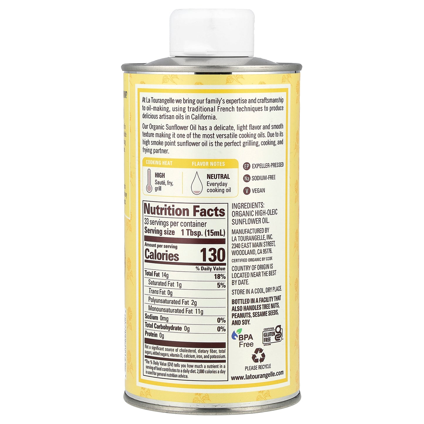 La Tourangelle, Organic Sunflower Oil, 16.9 fl oz (500 ml)