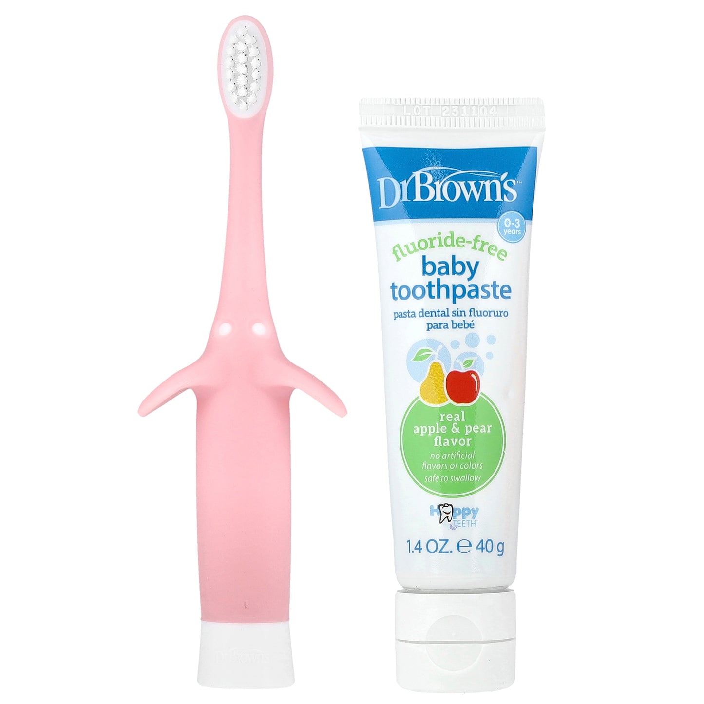 Dr. Brown's, Infant to Toddler Toothbrush Set, 0-3 Years, Pink, Apple Pear, 2 Piece Set