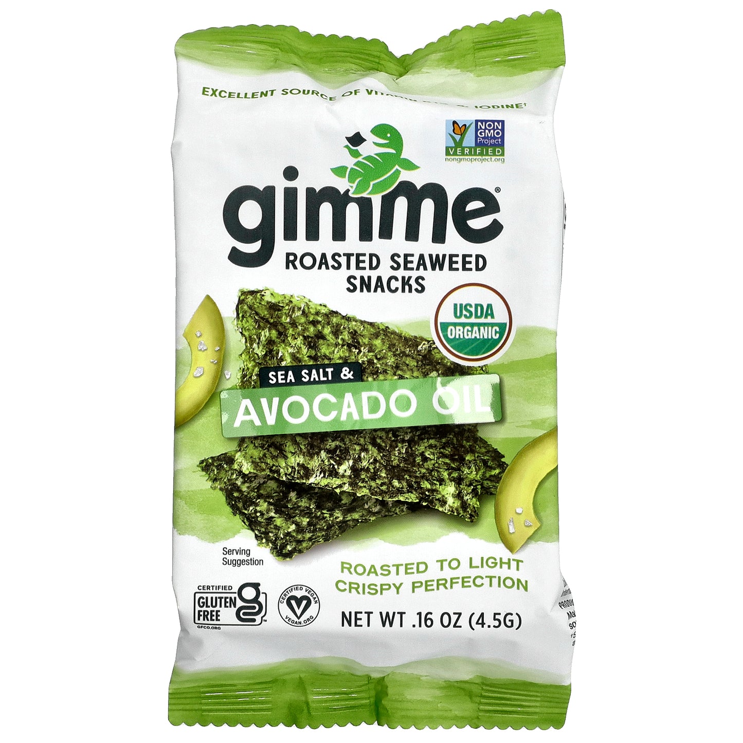 gimMe, Roasted Seaweed Snacks, Sea Salt & Avocado Oil, 6 Trays, 0.16 oz (4.5 g) Each