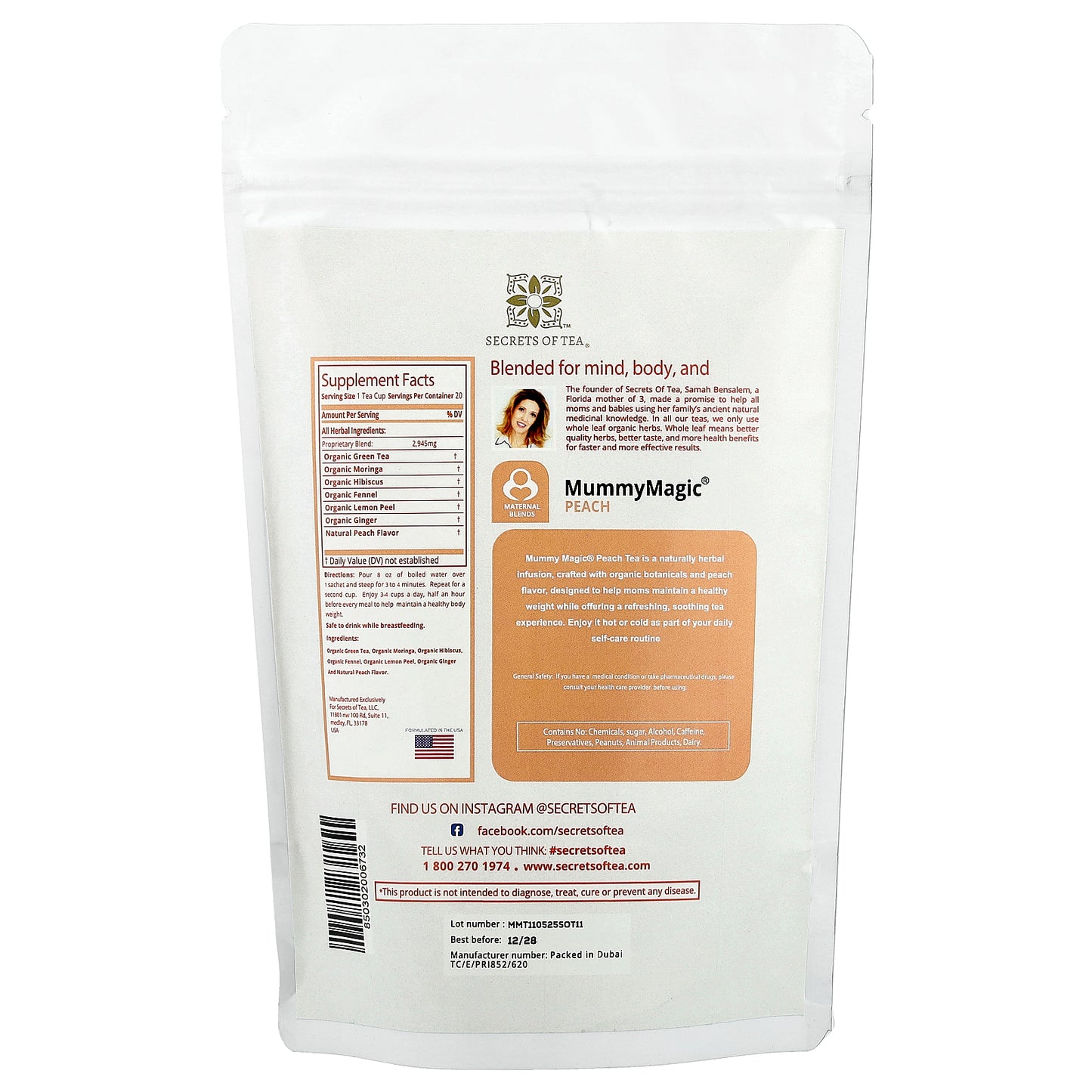 Secrets of Tea, Slim Tea, Mummy Magic® Tea, Peach, 20 Unbleached Tea Bags, 1.47 oz (41 g)