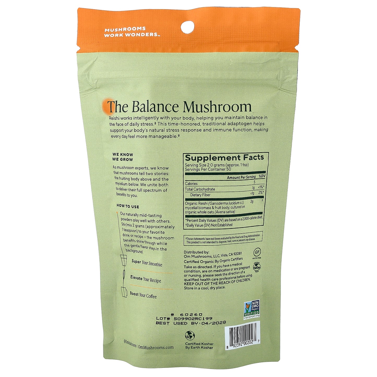 Om Mushrooms, Mushroom Powder, Reishi, 3.5 oz (100 g)