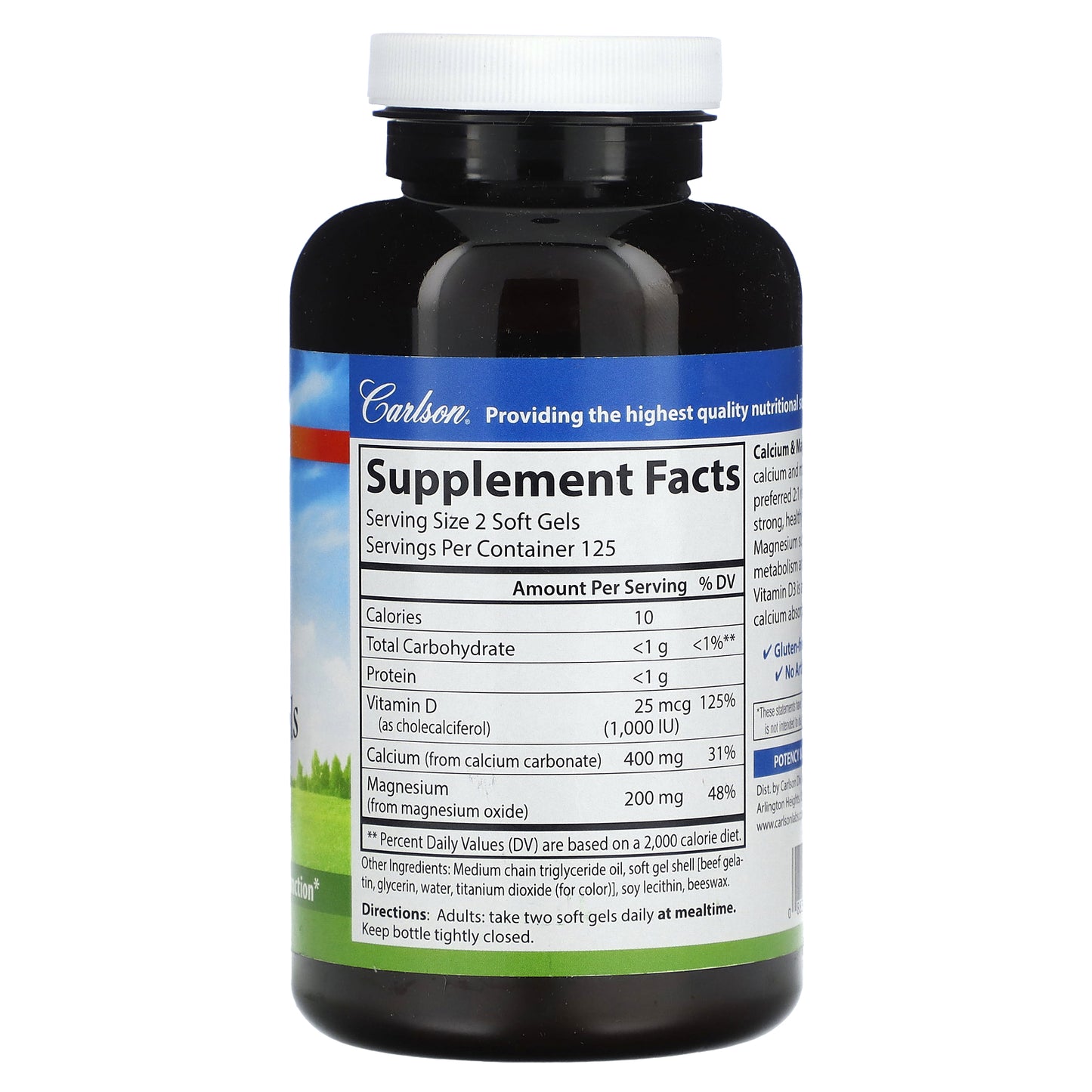 Carlson, Calcium & Magnesium Gels with Vitamin D3, 250 Soft Gels