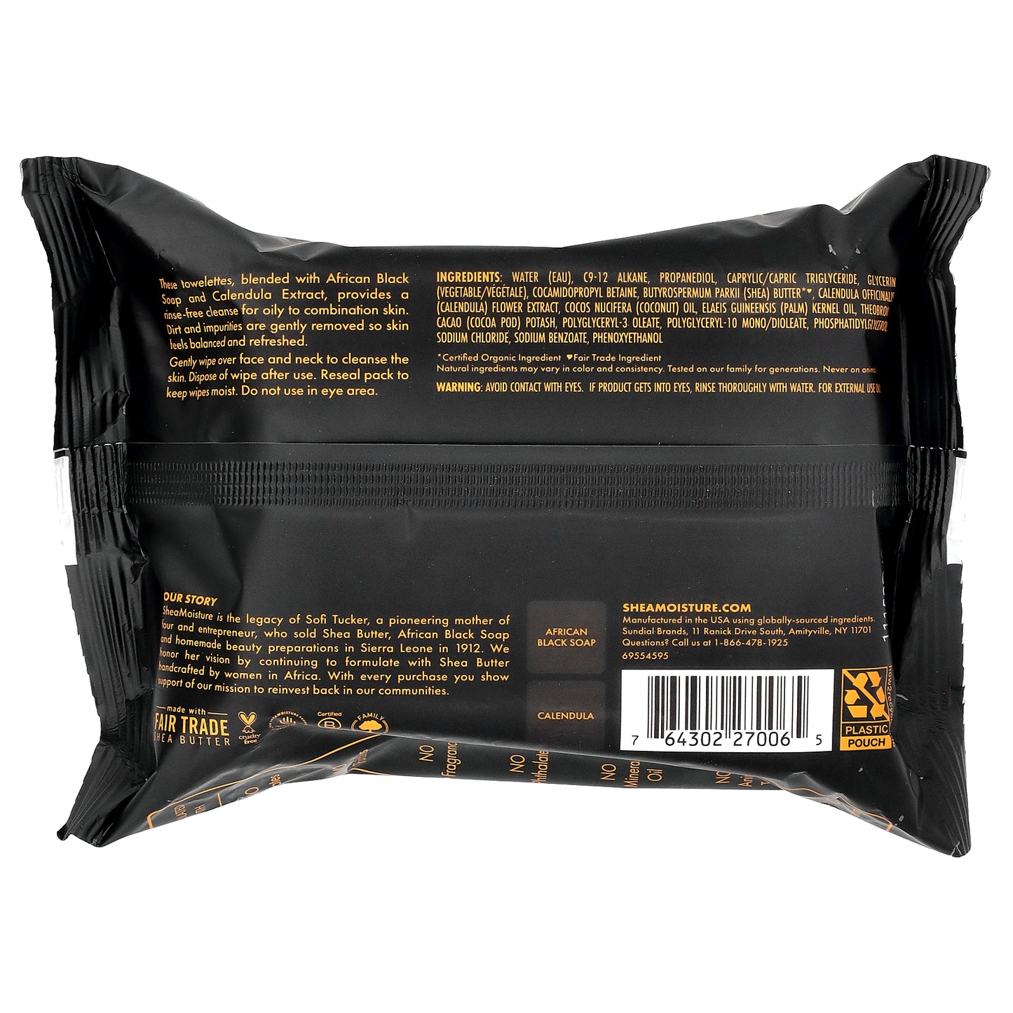 SheaMoisture, African Black Soap, Clarifying Facial Wipes With Calendula, Fragrance Free, 30 Cleansing Wipes