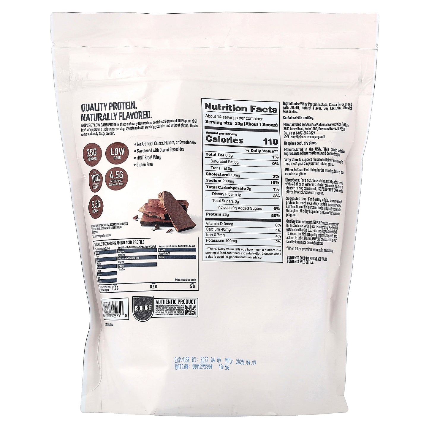 Isopure, Low Carb Protein, Chocolate, 1 lb (454 g)