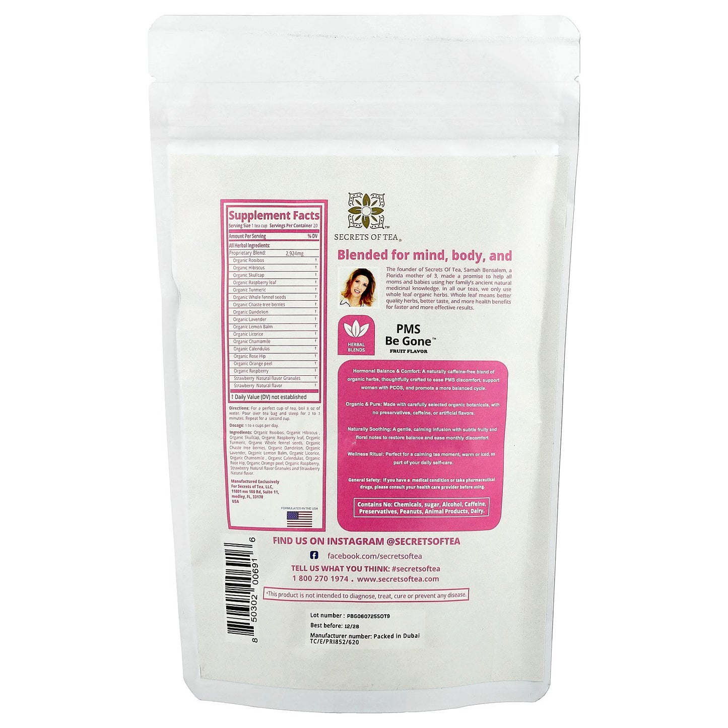 Secrets of Tea, PMS Be Gone™ Tea, Fruit, Caffeine Free, 20 Unbleached Tea Bags, 1.47 oz (41 g)