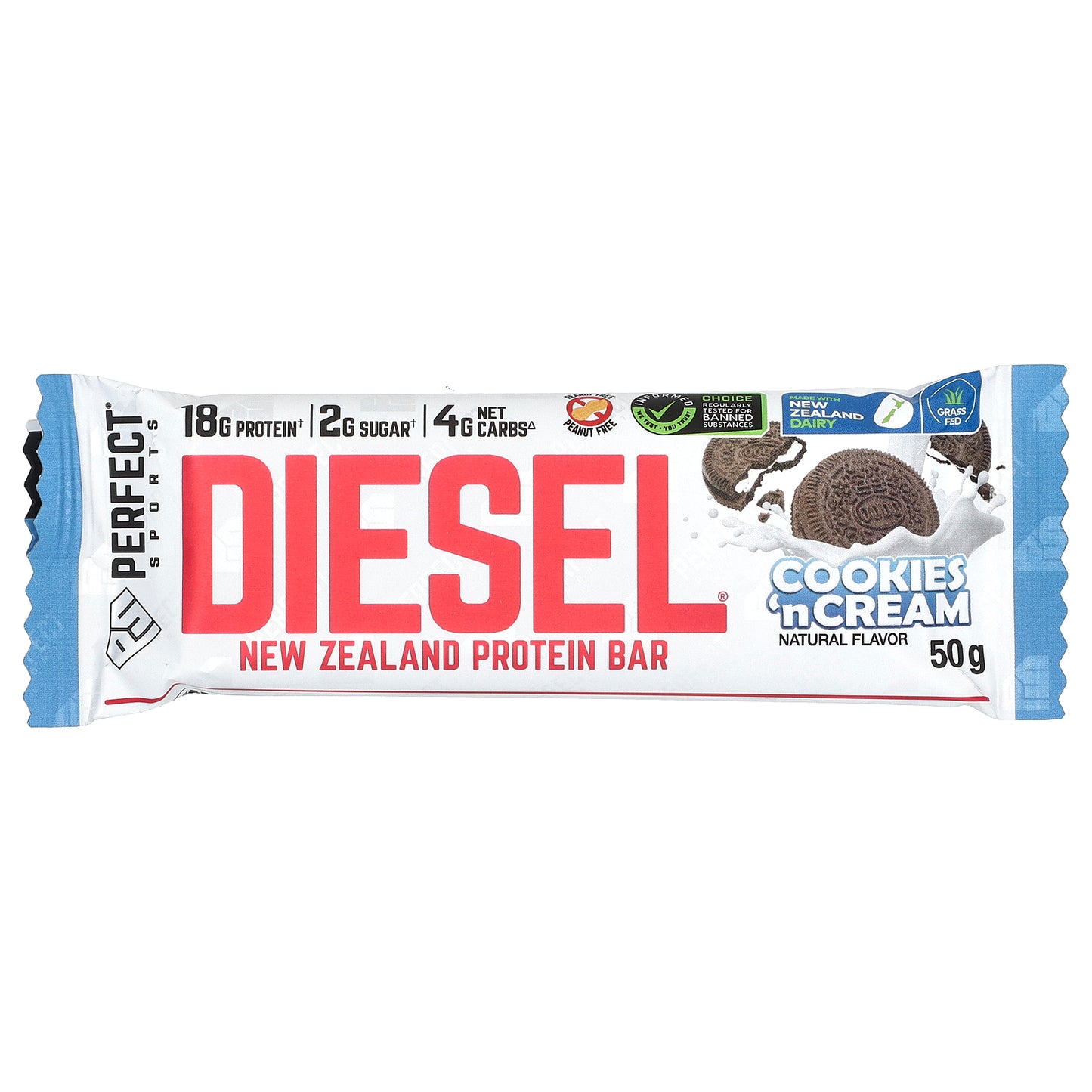 PERFECT Sports, Diesel, New Zealand Protein Bar, Cookies'n Cream, 12 Bars, 50 g Each