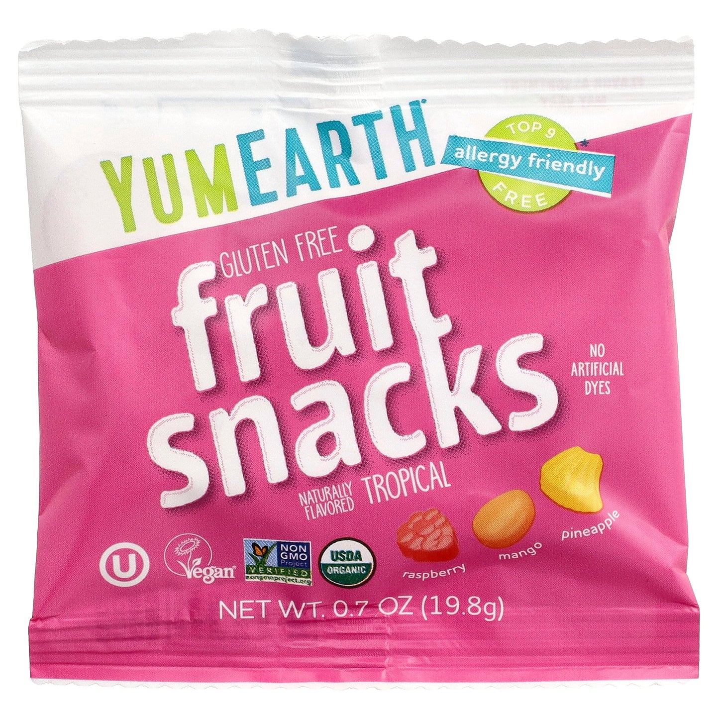 YumEarth, Gluten Free Fruit Snacks, Tropical, 10 Snack Packs, 0.7 oz (19.8 g) Each