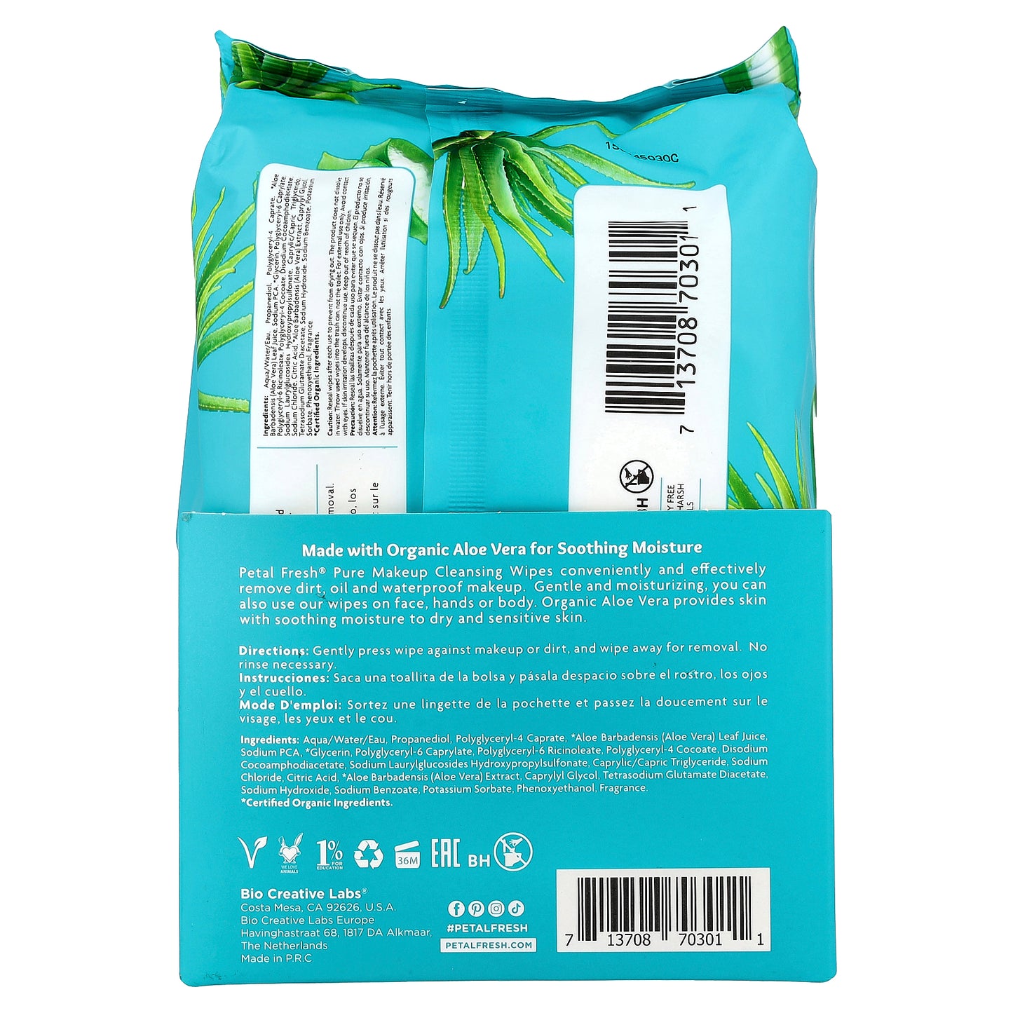 Petal Fresh, Makeup Removing Cleansing Wipes, Soothing Aloe Vera, 60 Wipes