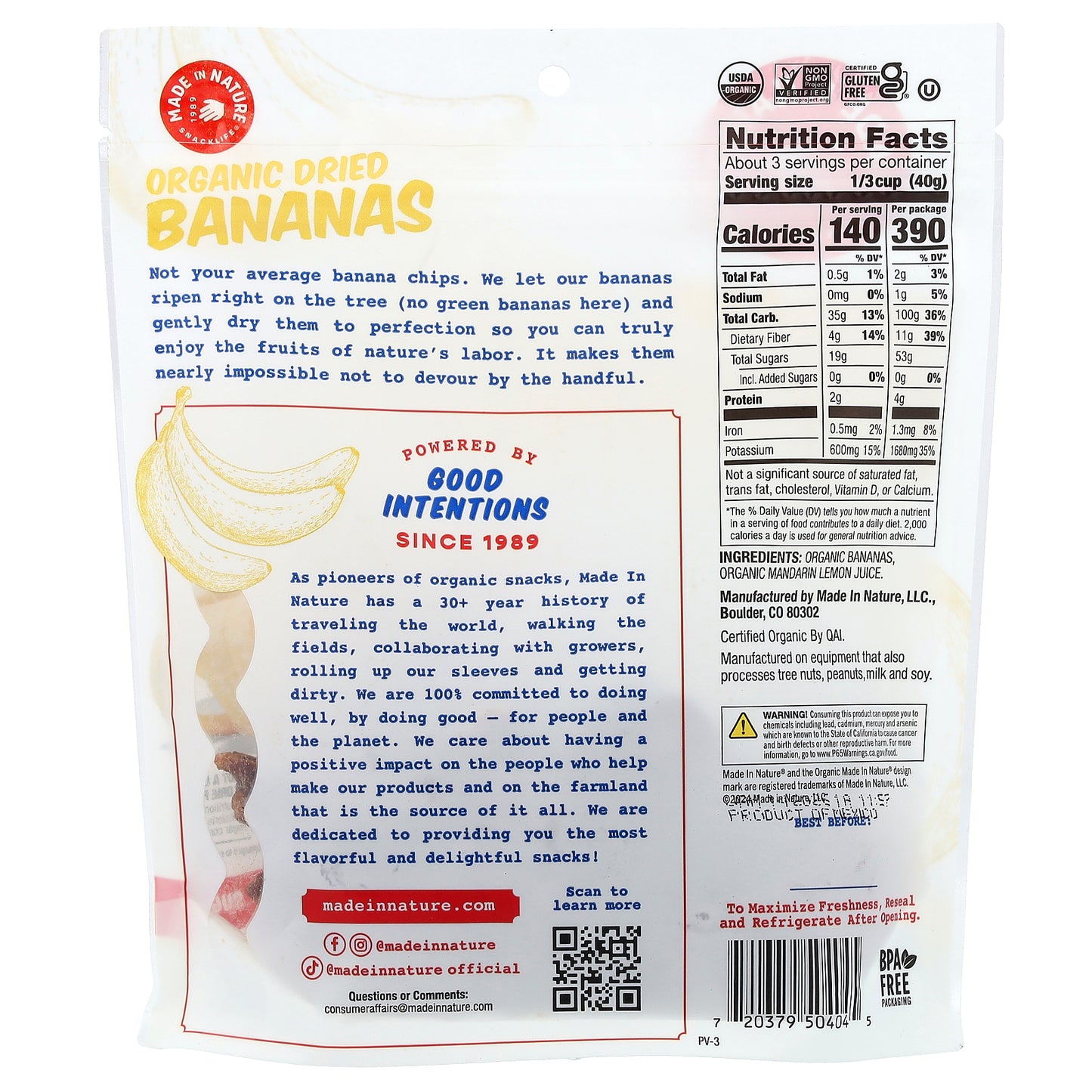 Made in Nature, Organic Dried Banana, 4 oz (113 g)