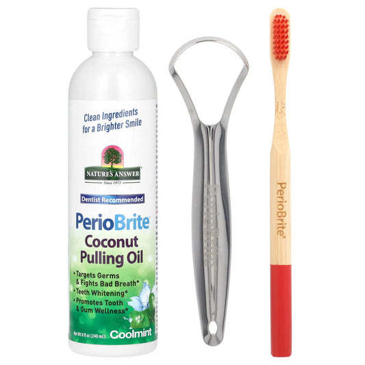 Nature's Answer, PerioBrite Coconut Pulling Oil with Toothbrush & Tongue Scraper, Coolmint, 8 fl oz (240 ml)