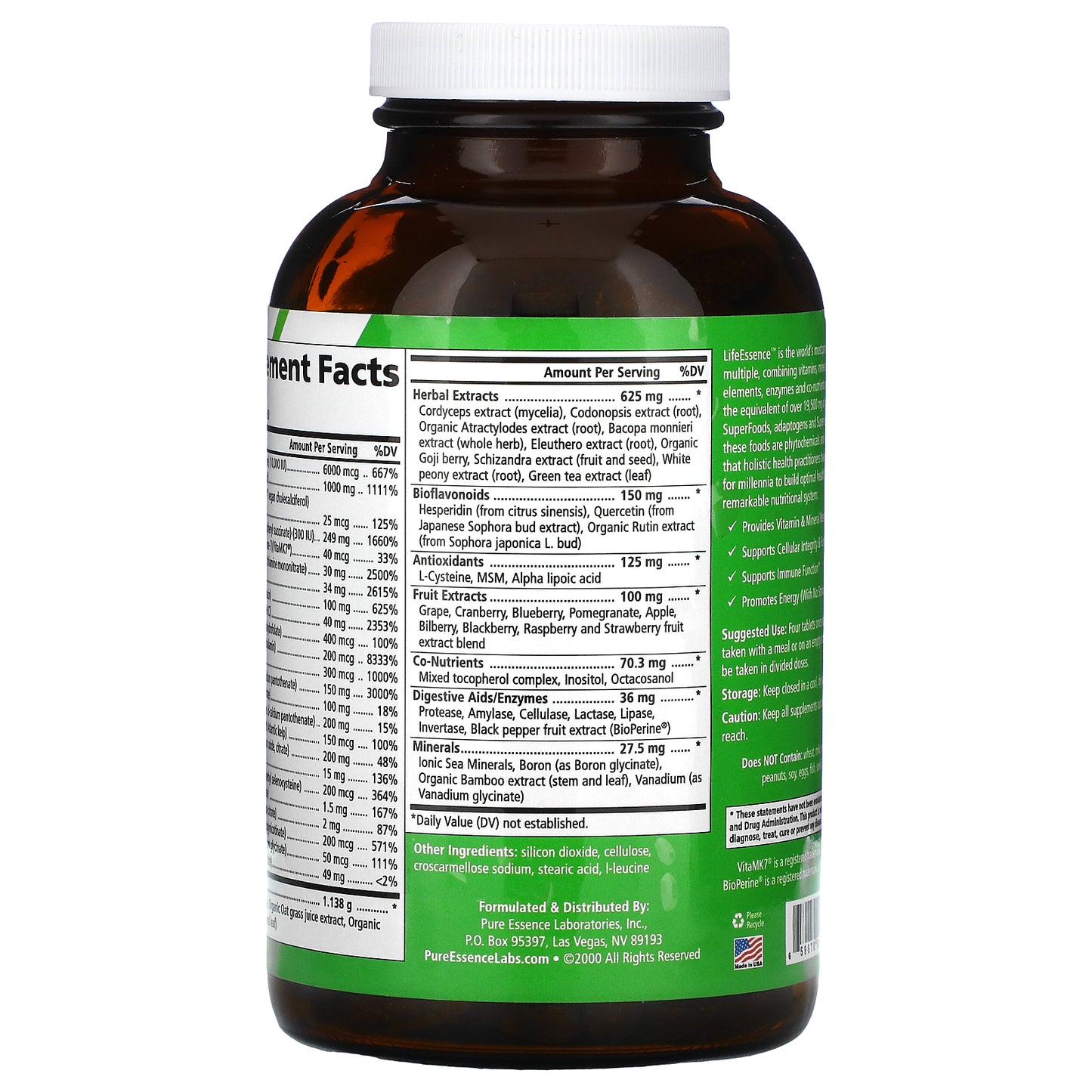 Pure Essence, LifeEssence, Whole Food Based Multivitamin, 240 Tablets