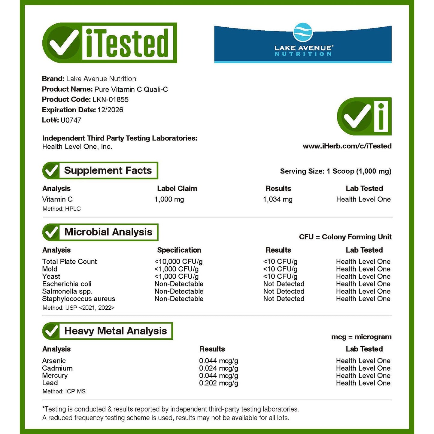 Lake Avenue Nutrition, Pure Vitamin C Quali-C Powder, 8.81 oz (250 g)
