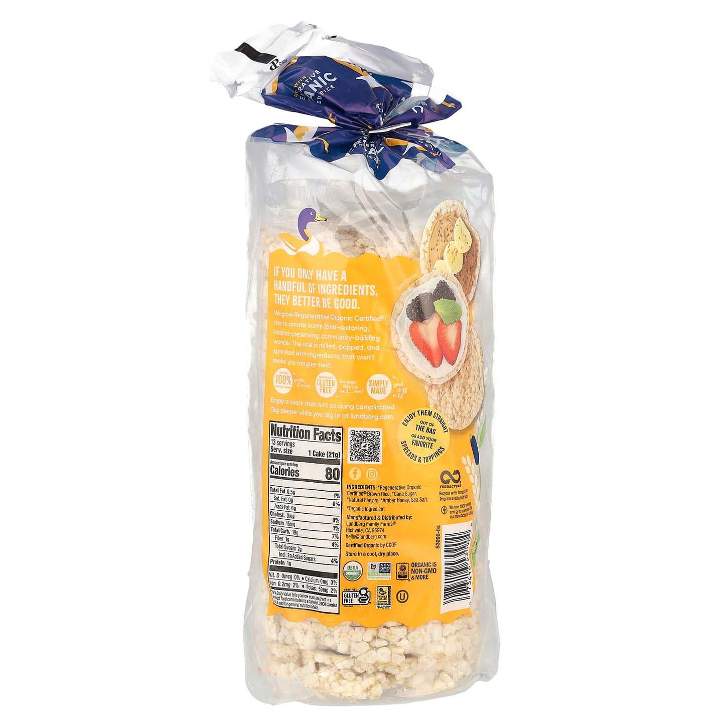 Lundberg, Organic Brown Rice Cakes, Honey Nut, 9.6 oz (273 g)