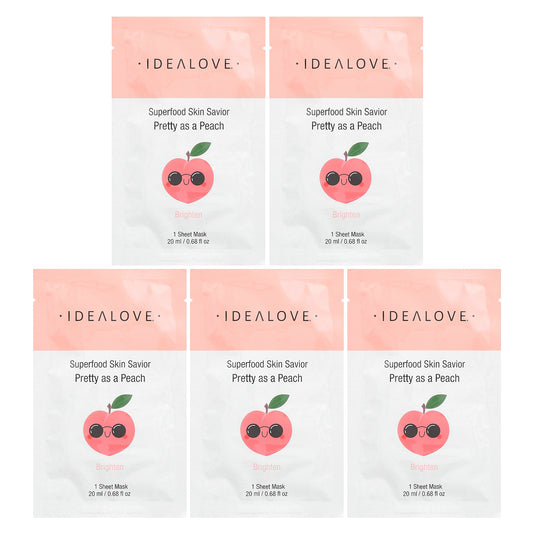 Idealove, Superfood Skin Savior, Pretty as a Peach, 5 Beauty Sheet Masks, 0.68 fl oz (20 ml) Each