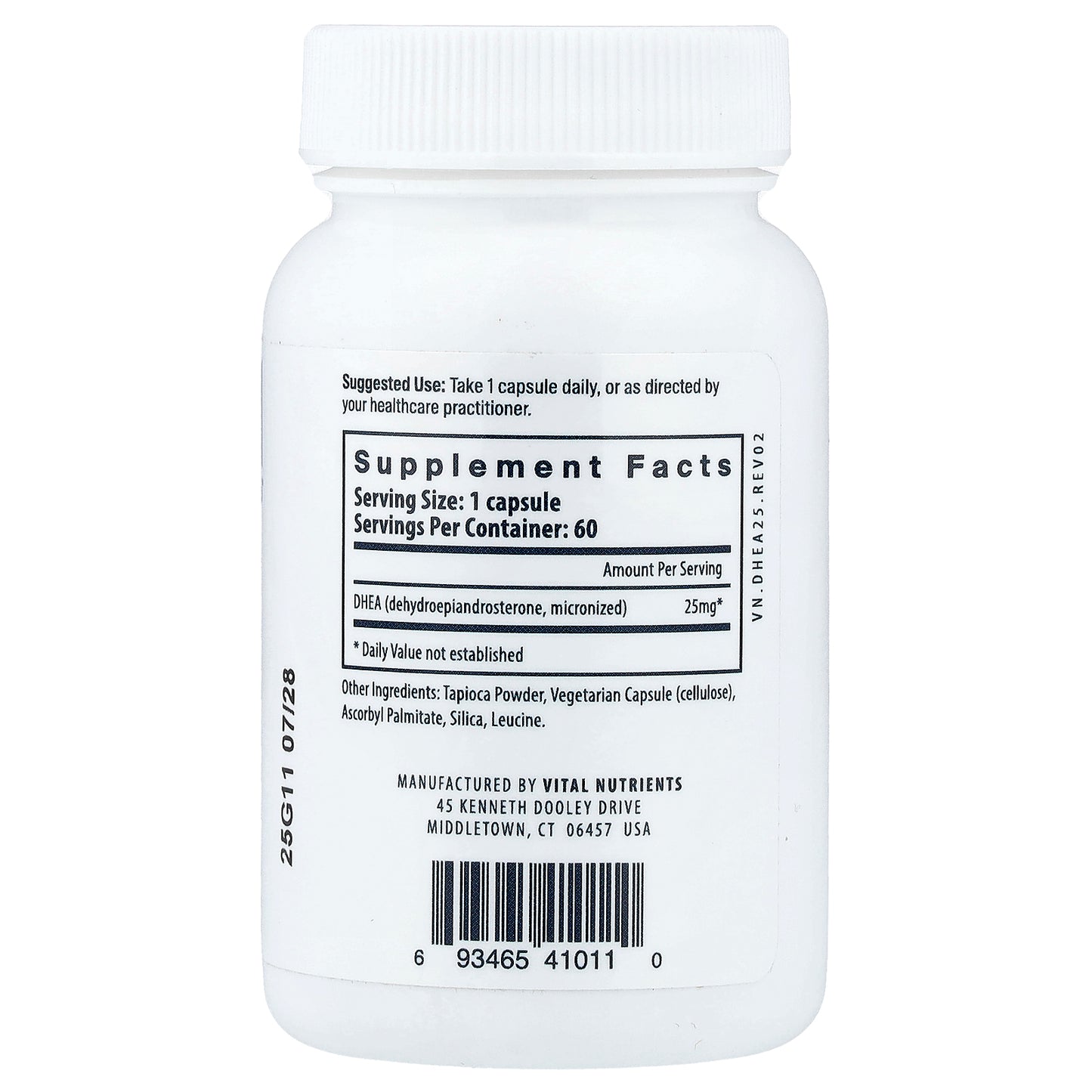 Vital Nutrients, DHEA (Micronized), 25 mg, 60 Vegan Capsules