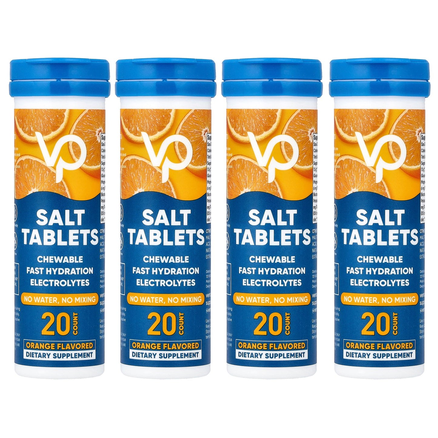 Venture Pal, Salt Tablets Chewable Electrolytes, Orange, 4 Tubes, 20 Tablets Each