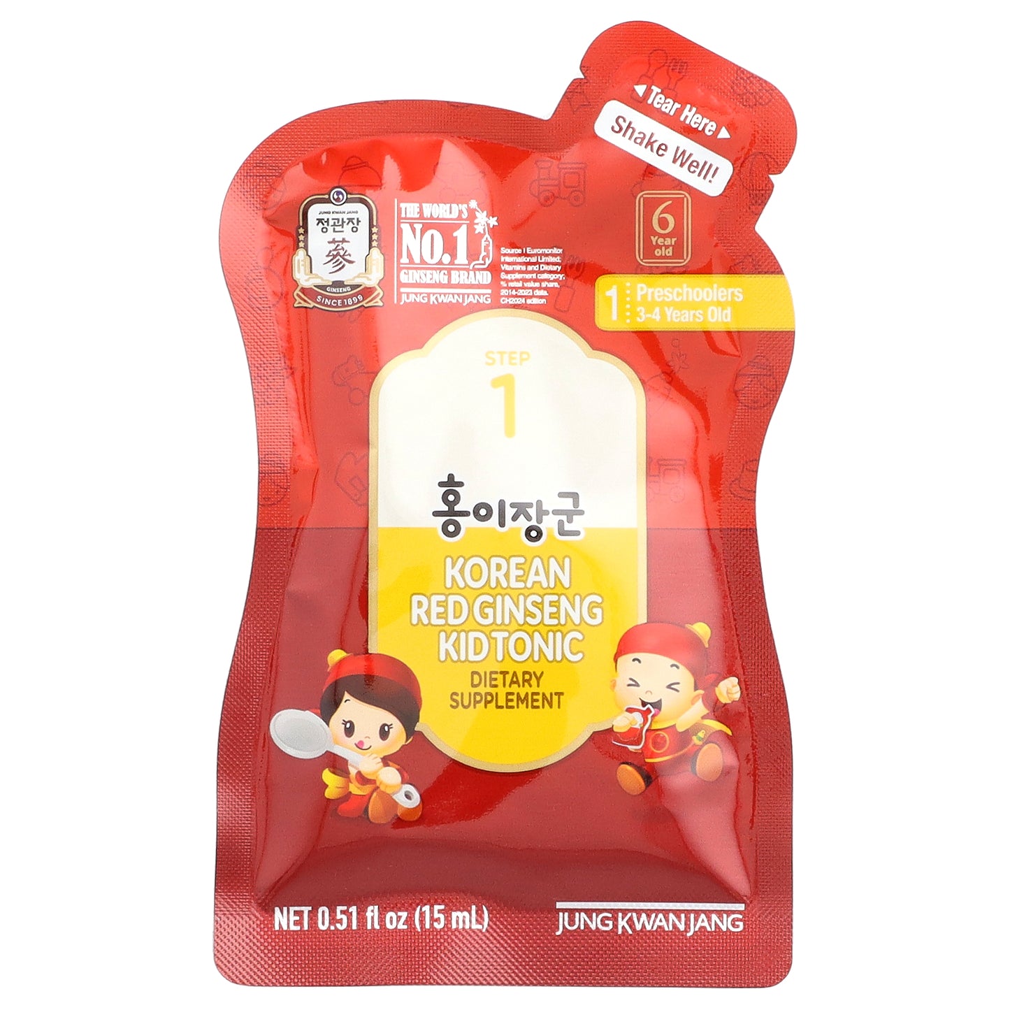JungKwanJang, Korean Red Ginseng Kid Tonic, Step 1, 3-4 Years Old, 30 Pouches, 0.51 fl oz (15 ml)