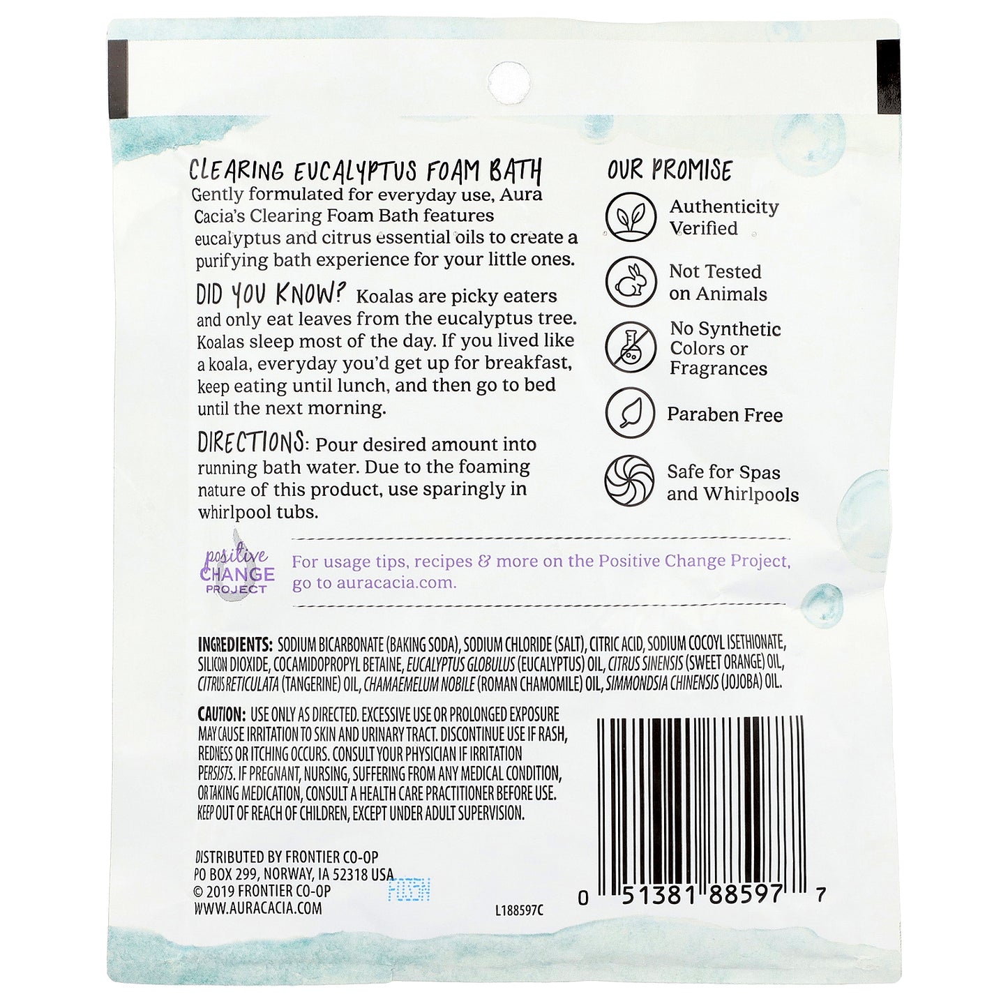 Aura Cacia, Foam Bath, Clearing Eucalyptus, 2.5 oz (70.9 g)