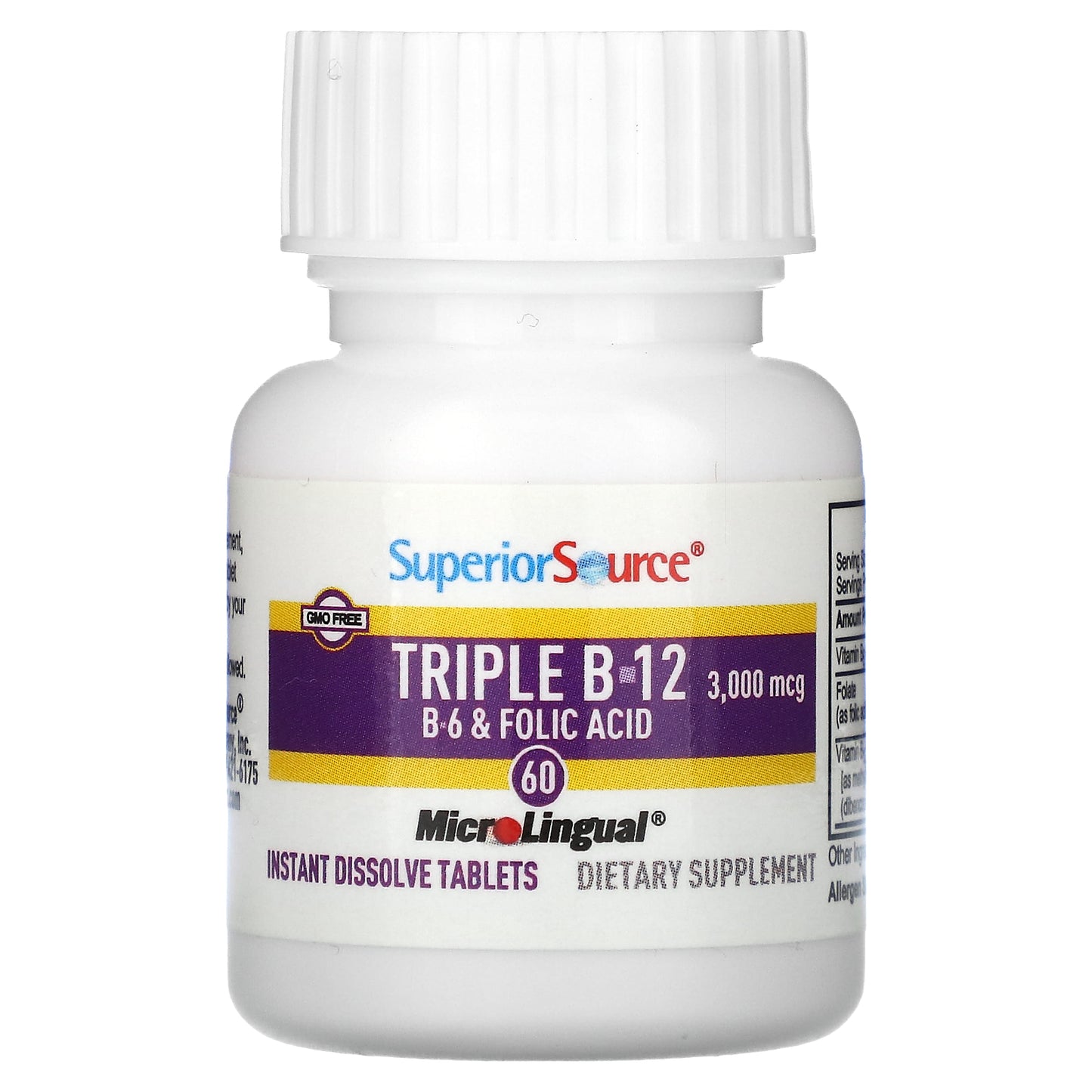 Superior Source, Triple B-12, B-6, Folic Acid, 60 MicroLingual Instant Dissolve Tablets