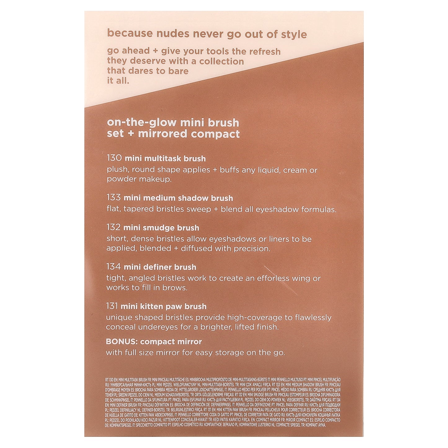 Real Techniques, New Nudes 2.0, On-The-Glow Mini Brush Set + Mirrored Compact, 6 Piece Set