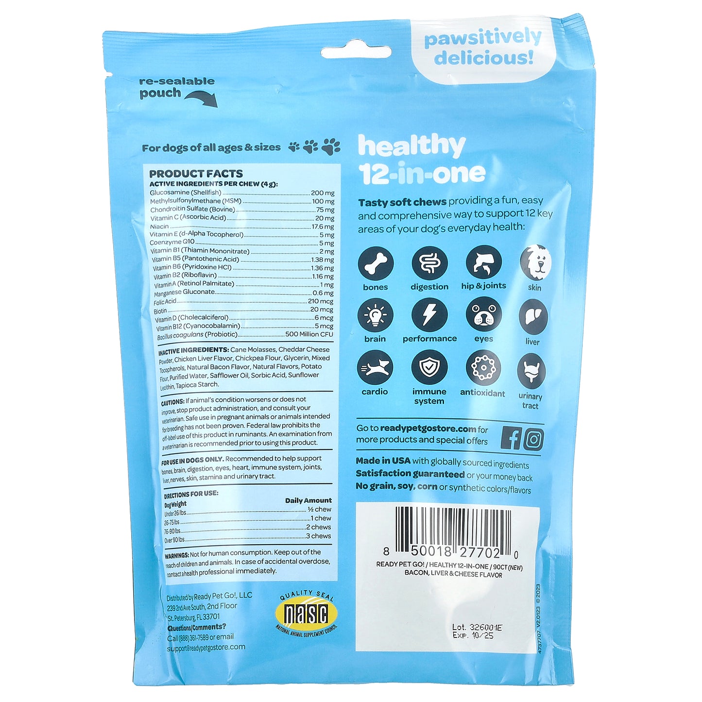 Ready Pet Go, Healthy 12-In-One, For Dogs, All Ages, Bacon, Liver & Cheese, 90 Soft Chews, 12.7 oz (360 g)