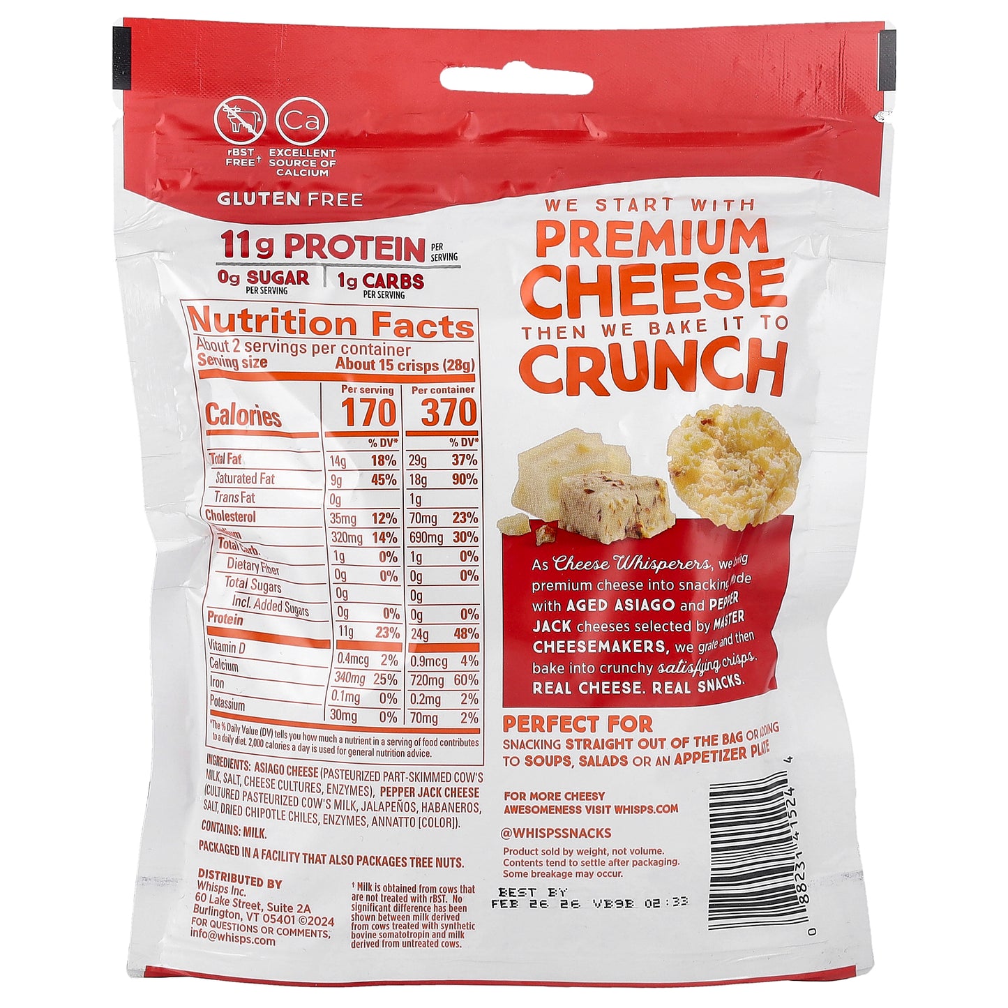 Whisps, Cheese Crisps, Asiago & Pepper Jack , 2.12 oz ( 60 g)