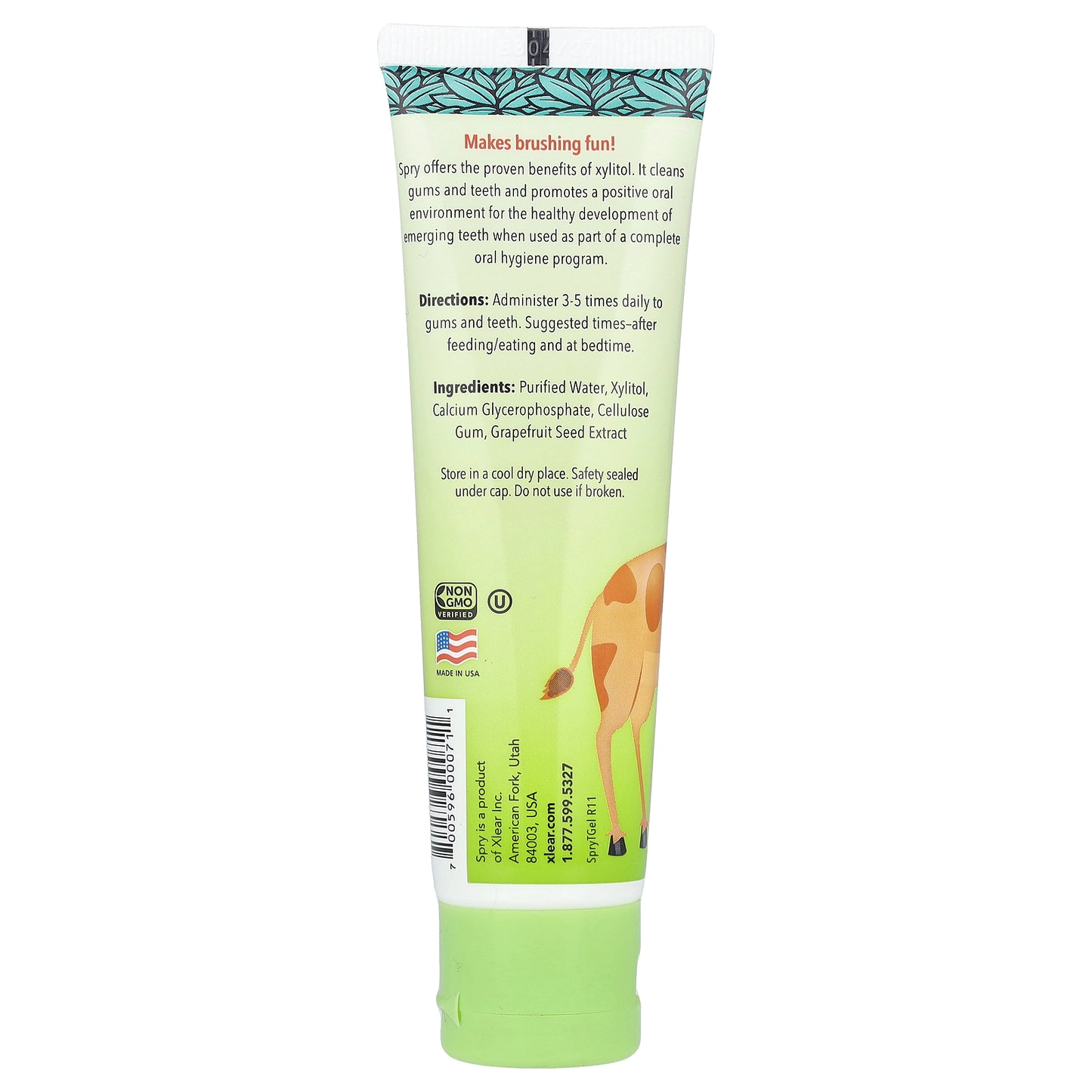 Xlear, Kid's Spry®, Tooth Gel with Xylitol, Age 3 Months and Up , Original, 2 fl oz (60 ml)