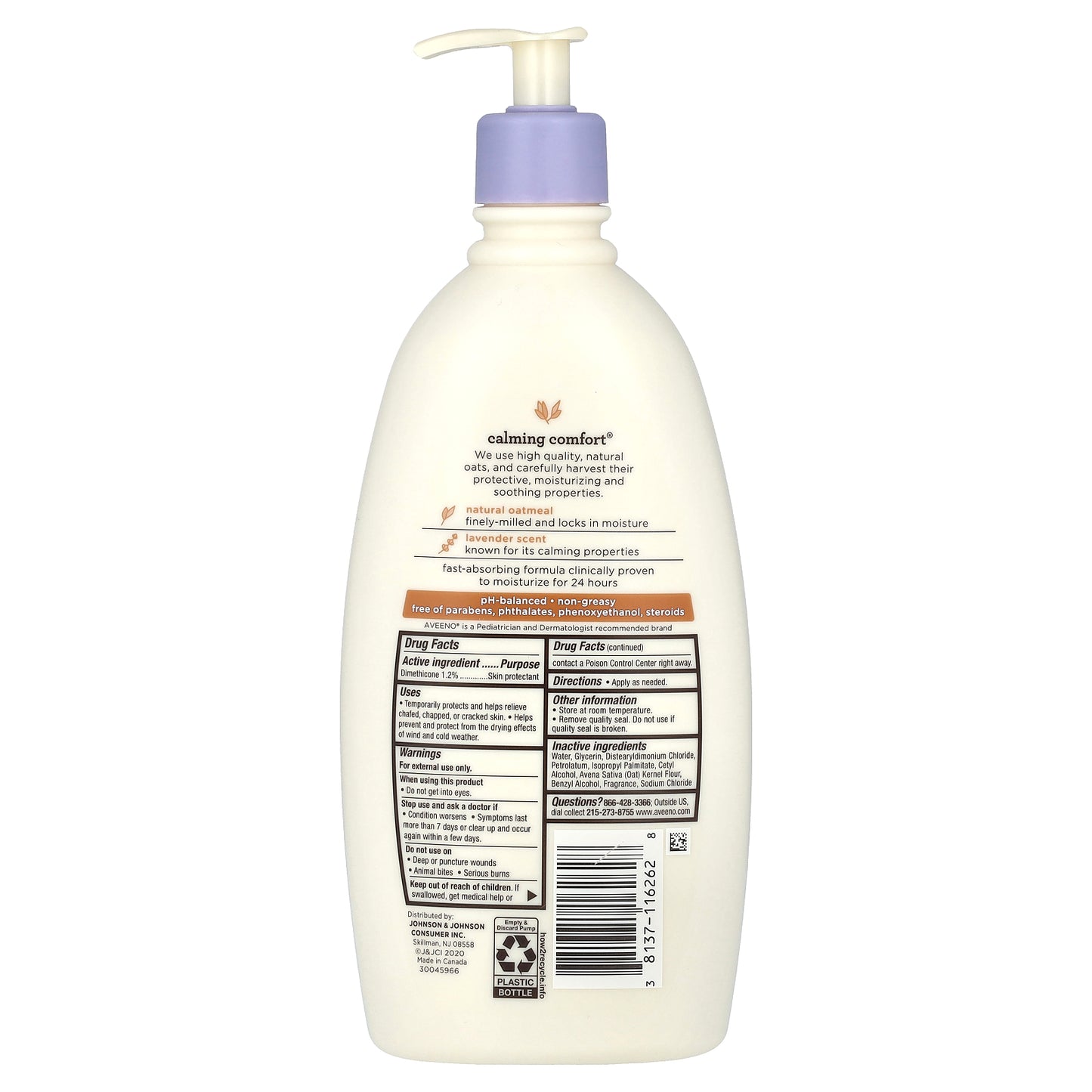 Aveeno, Baby, Calming Comfort® Lotion, Lavender & Vanilla, 18 fl oz (532 ml)