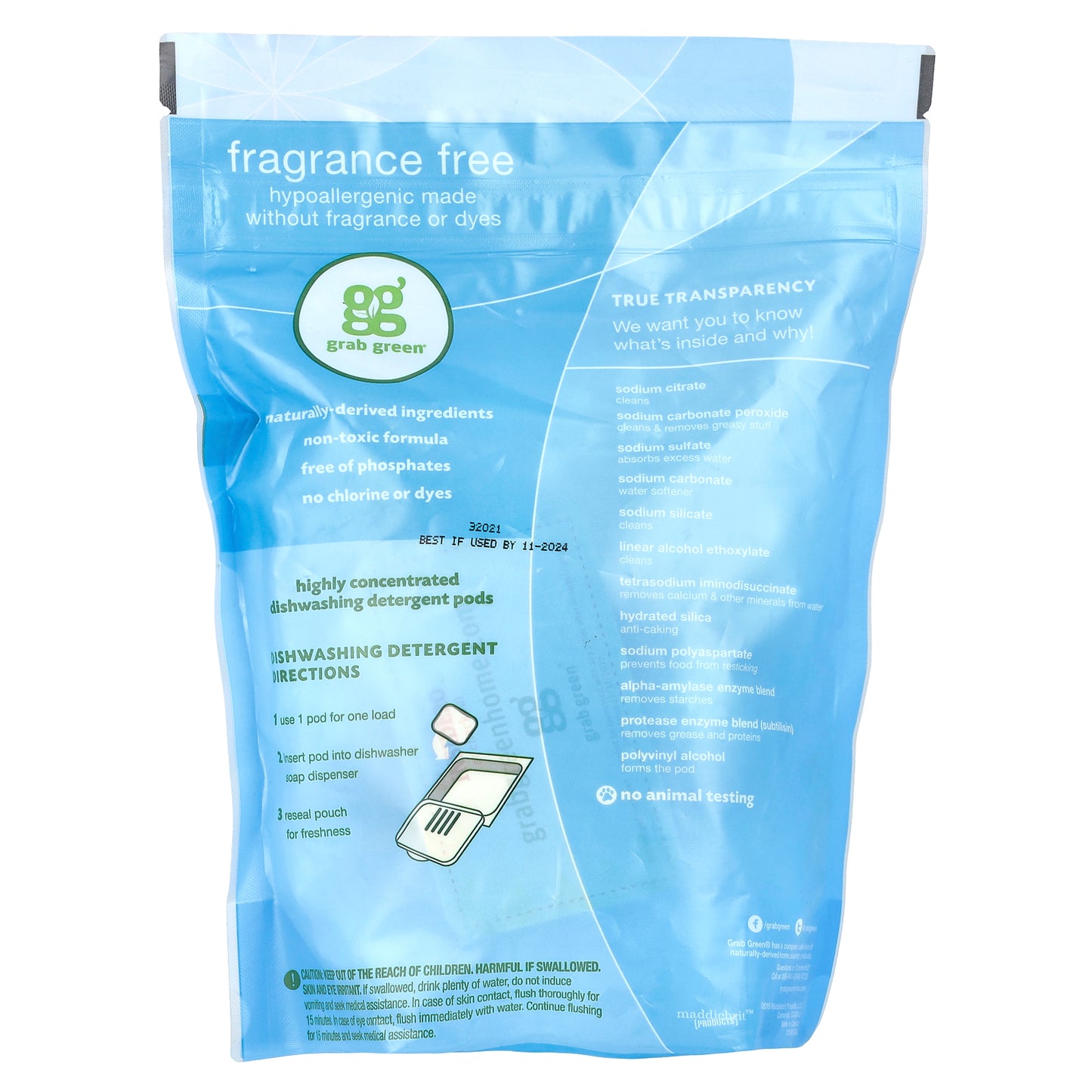 Grab Green, Automatic Dishwashing Detergent Pods, Fragrance Free, 24 Loads, 15.2 oz (432 g)