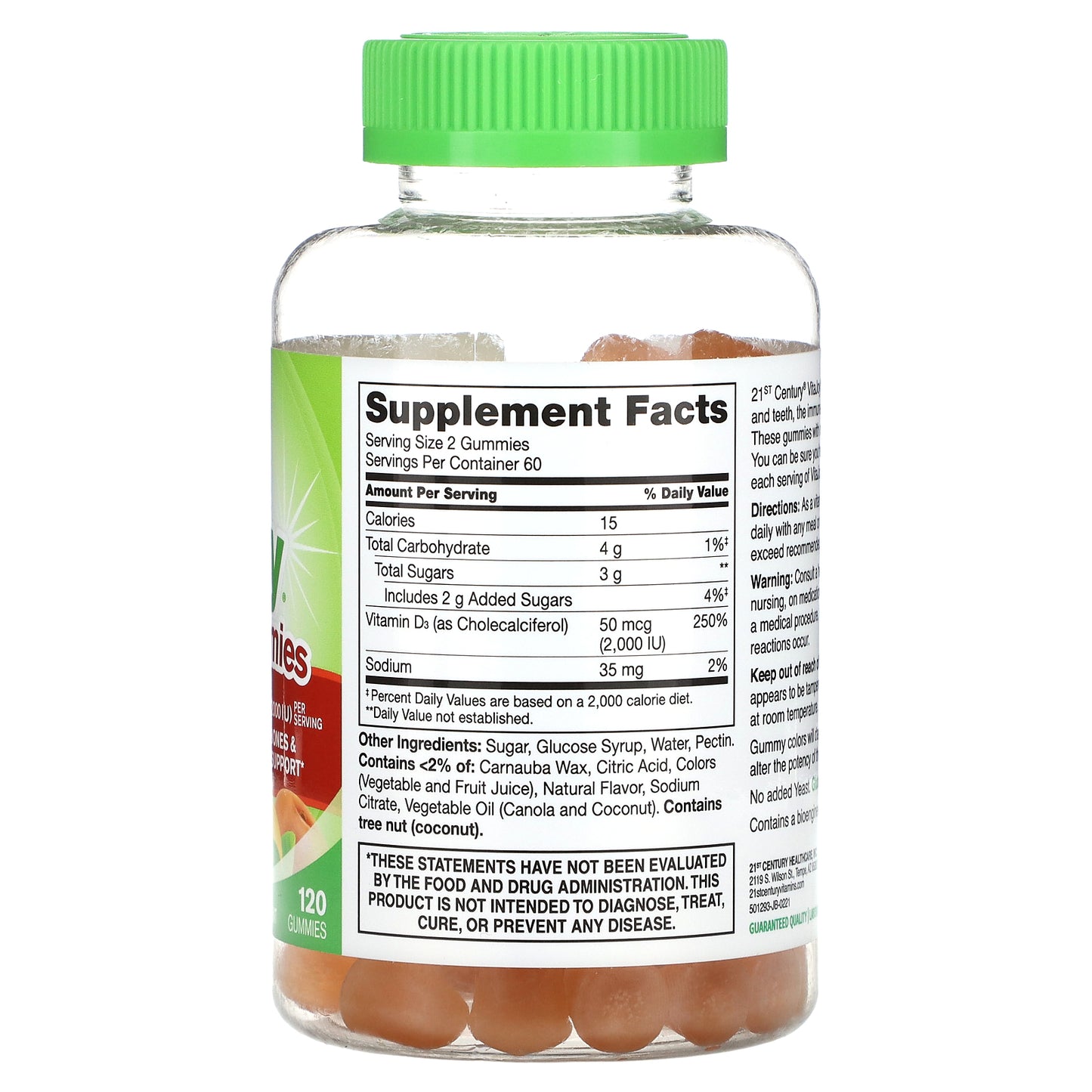 21st Century, VitaJoy® Daily D3 Gummies, Peach, 120 Gummies (25 mcg (1,000 IU) per Gummy)